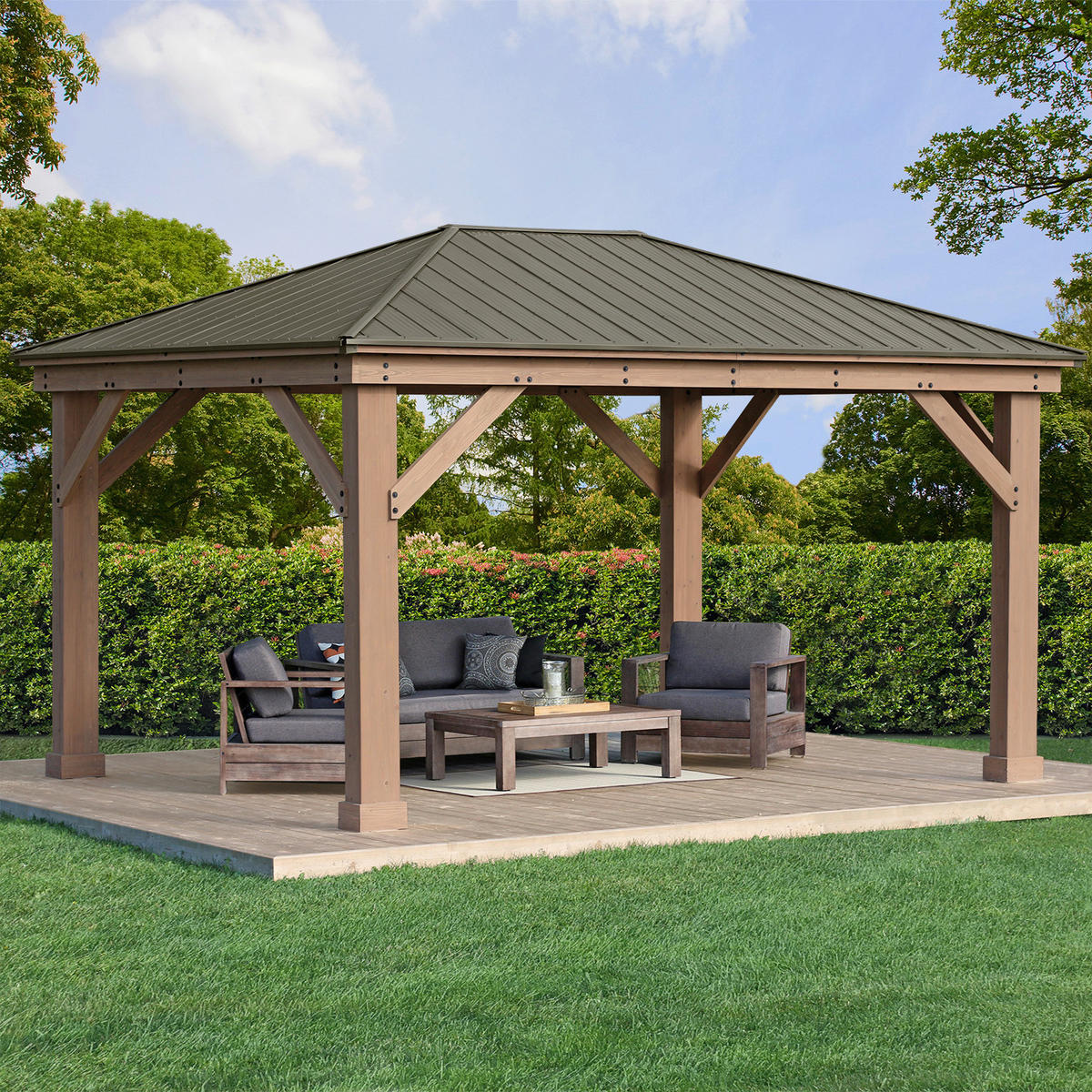 Westmann Pavillon Devon natur Holz B/H/L: ca. 490x315x371 cm Devon - natur/grau (371,00/490,00/315,00cm) - Westmann