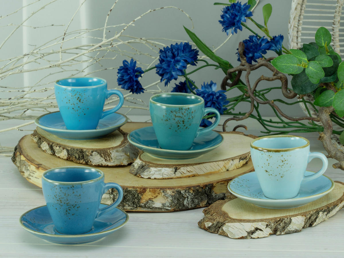 CreaTable Espressotassen-Set Nature Collection AQUA blau Steinzeug 8 tlg. Nature Collection AQUA - blau - CreaTable