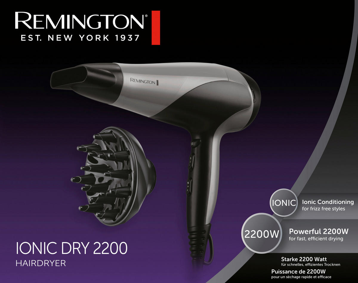 REMINGTON Haartrockner D3190S schwarz silber Kunststoff B/H/T: ca. 22x9x30 cm Haartrockner_Remington_D3190S - schwarz/silber (22,00/9,00/30,00cm) - REMINGTON