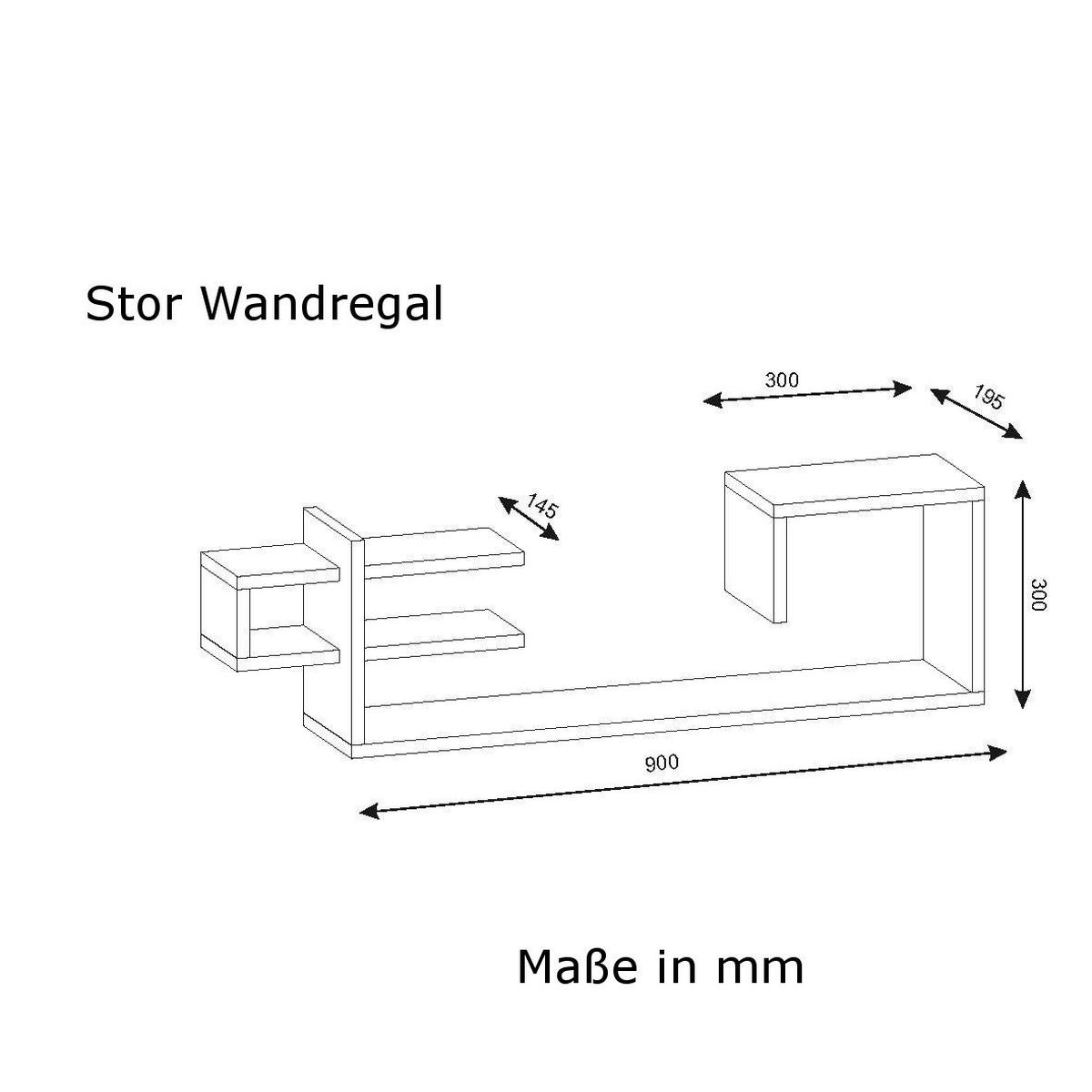 Wandregal Stor weiß walnuss Optik B/H/T: ca. 90x30x20 cm Stor - weiß/walnuss (90,00/30,00/20,00cm) - moebel17