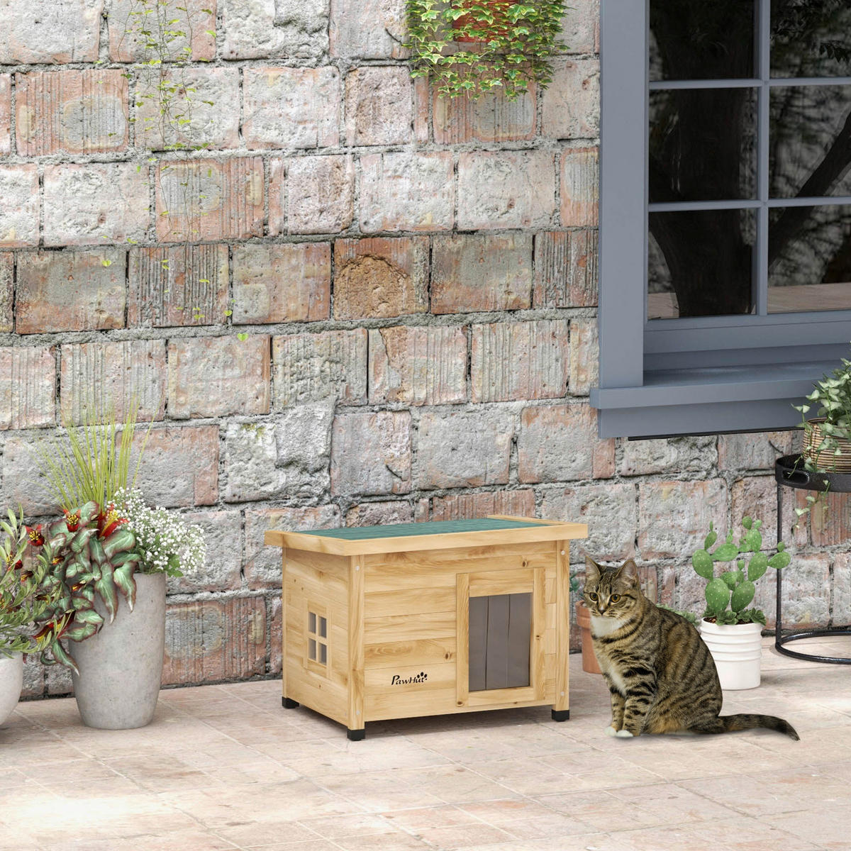 PawHut Katzenhaus gelb Holz B/H/L: ca. 45x43x57 cm Katzenhaus - gelb (57,00/45,00/43,00cm) - PawHut