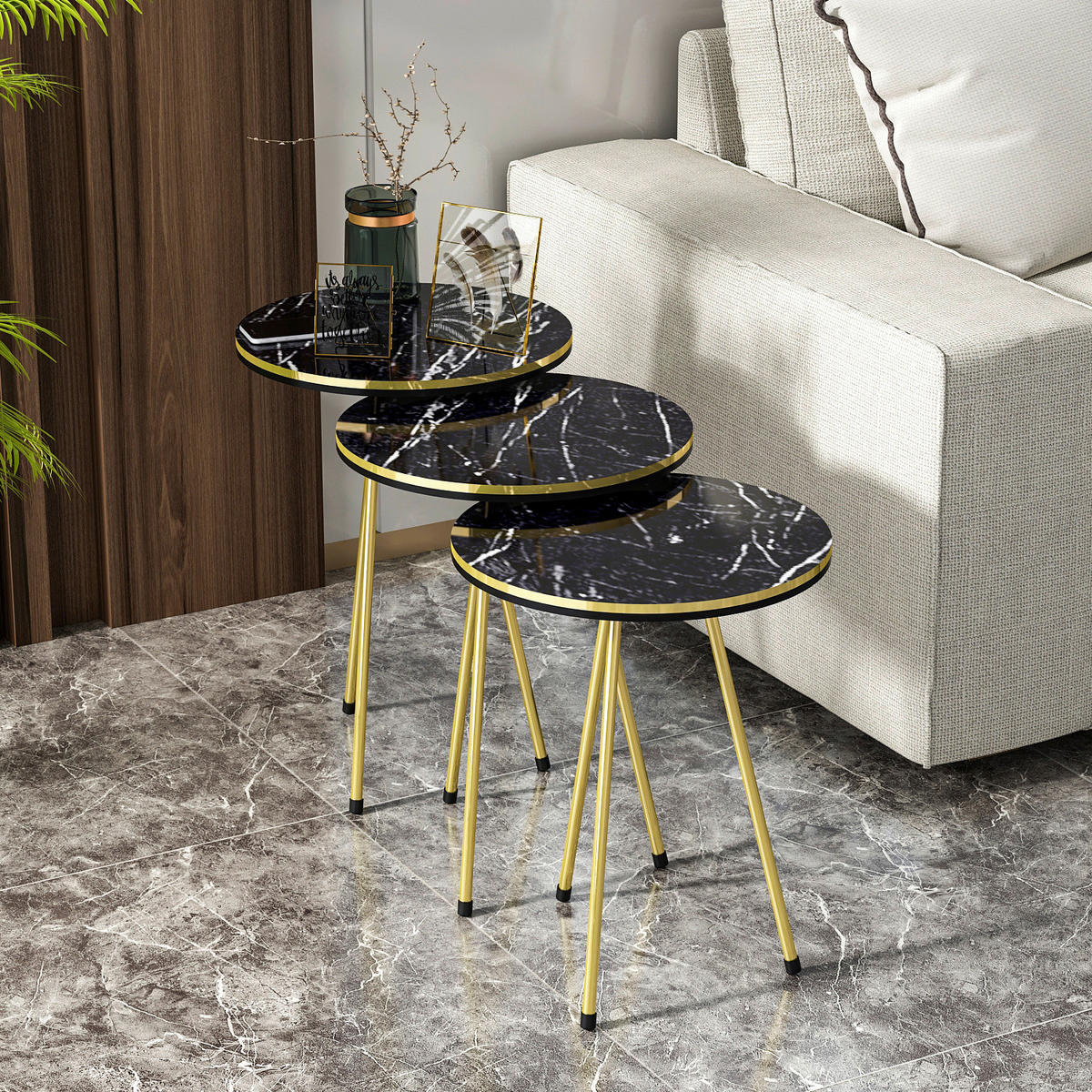 Beistelltisch 3er-Set. 21716146 schwarz Marmoroptik B/H/T: ca. 38x53,5x38 cm 3er-Set. 21716146 - schwarz/Marmoroptik (38,00/53,50/38,00cm) - moebel17