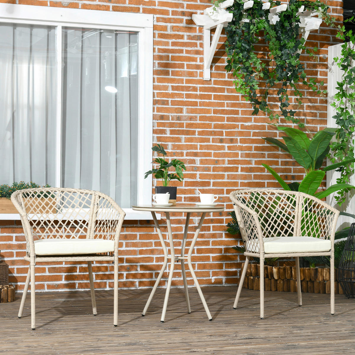 Outsunny Sitzgruppe khaki Edelstahl B/H/L: ca. 65x63x81 cm Gartenmöbel_Set - khaki (81,00/65,00/63,00cm) - Outsunny