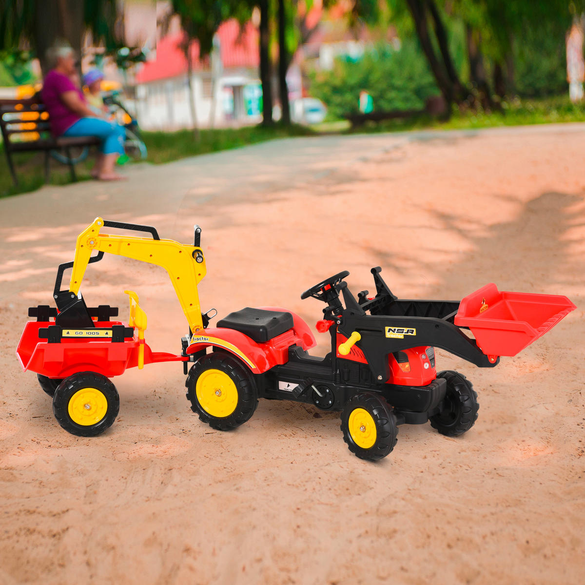 HOMCOM Kinder-Tretbagger B/H/L: ca. 42x59x179 cm Kinder-Tretbagger - rot (179,00/42,00/59,00cm) - HOMCOM