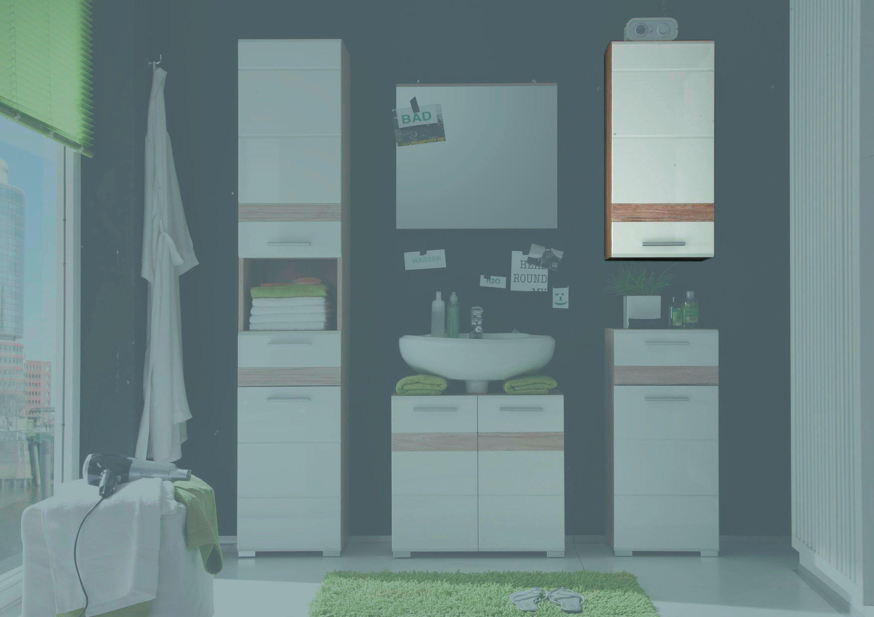 Badhängeschrank Set One Eiche San-Remo Nachbildung weiß Hochglanz B/H/T: ca. 37x77x24 cm Set One - Eiche/weiß (37,00/77,00/24,00cm)