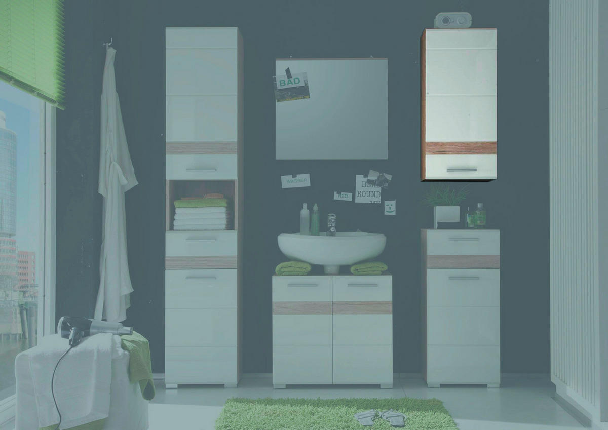 Badhängeschrank Set One Eiche San-Remo Nachbildung weiß Hochglanz B/H/T: ca. 37x77x24 cm Set One - Eiche/weiß (37,00/77,00/24,00cm)