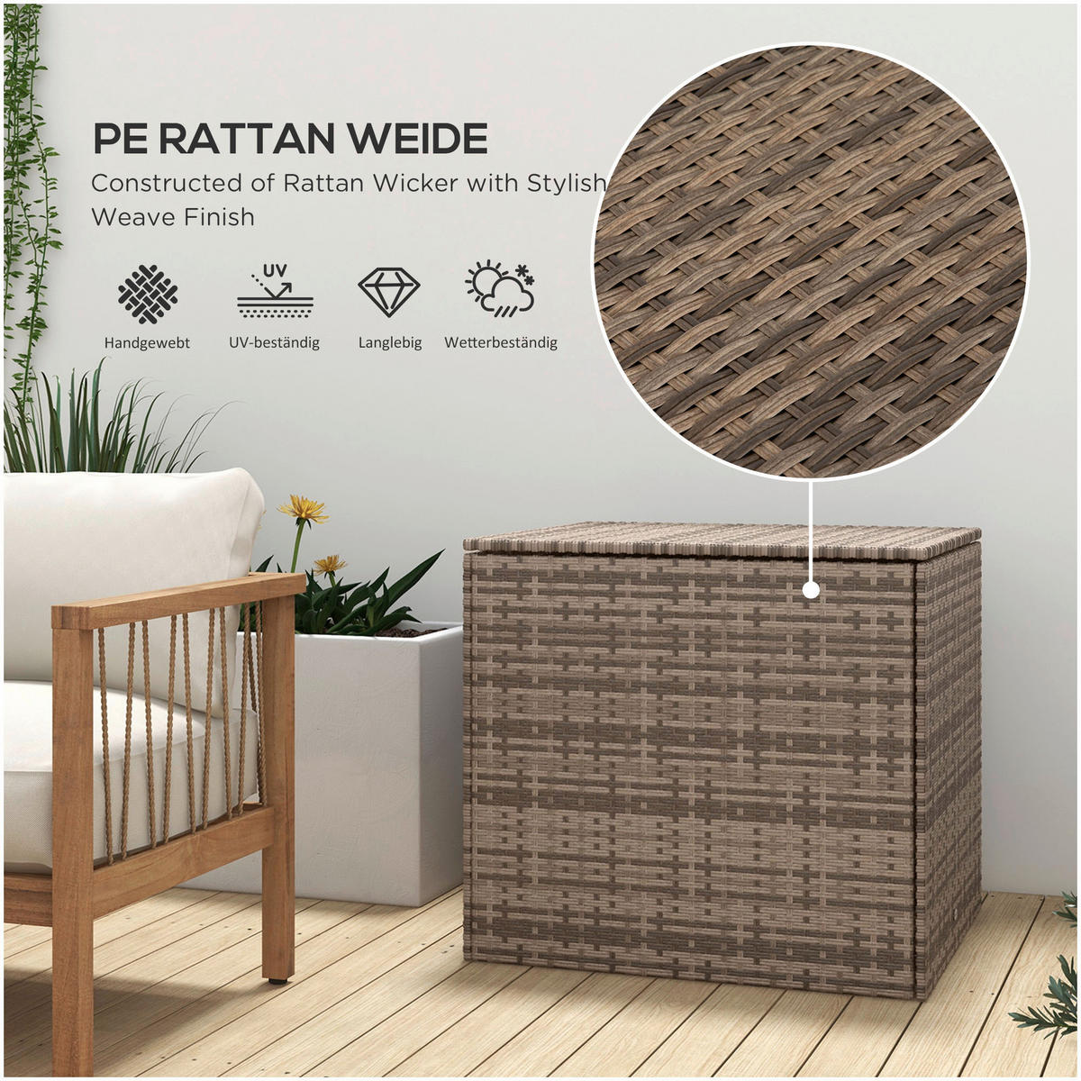 Outsunny Auflagenbox sand Polyrattan B/H/L: ca. 75x70x75 cm Auflagenbox - sand (75,00/75,00/70,00cm) - Outsunny