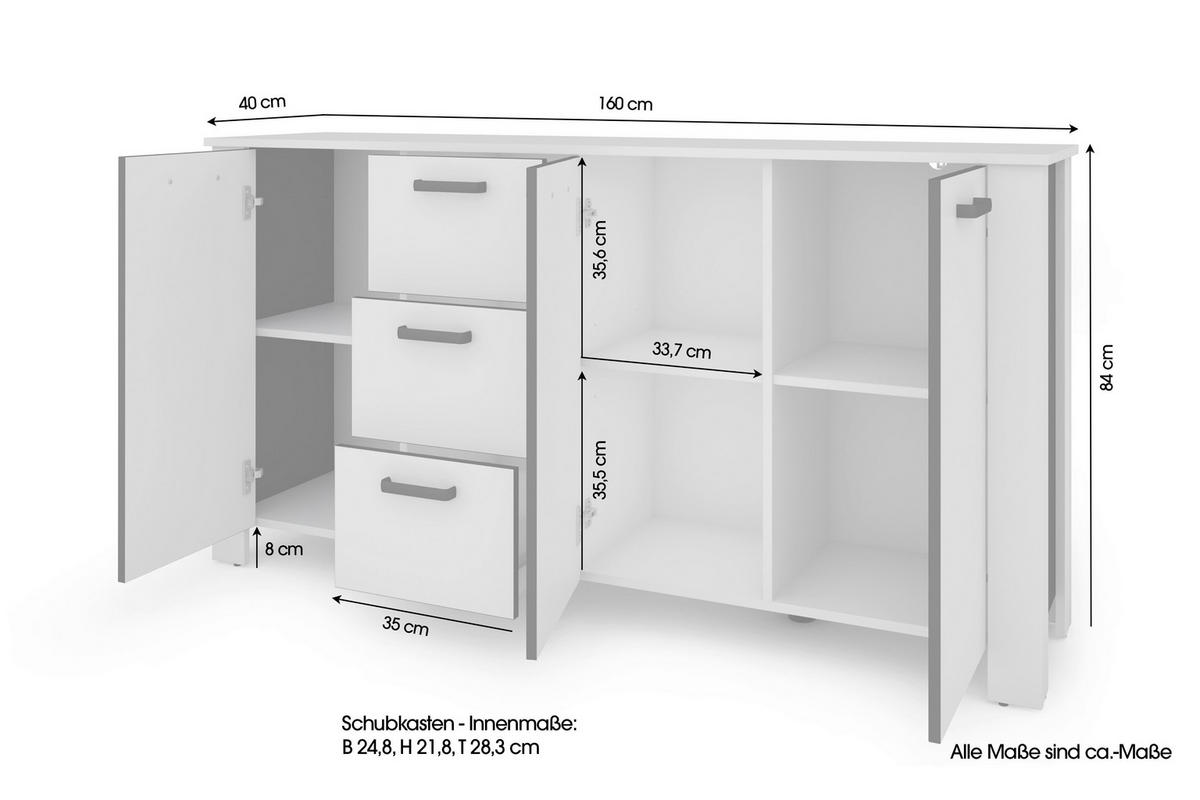 Sideboard FARO weiß schwarz B/H/T: ca. 160x84x40 cm FARO - weiß/schwarz (160,00/84,00/40,00cm) - byLIVING