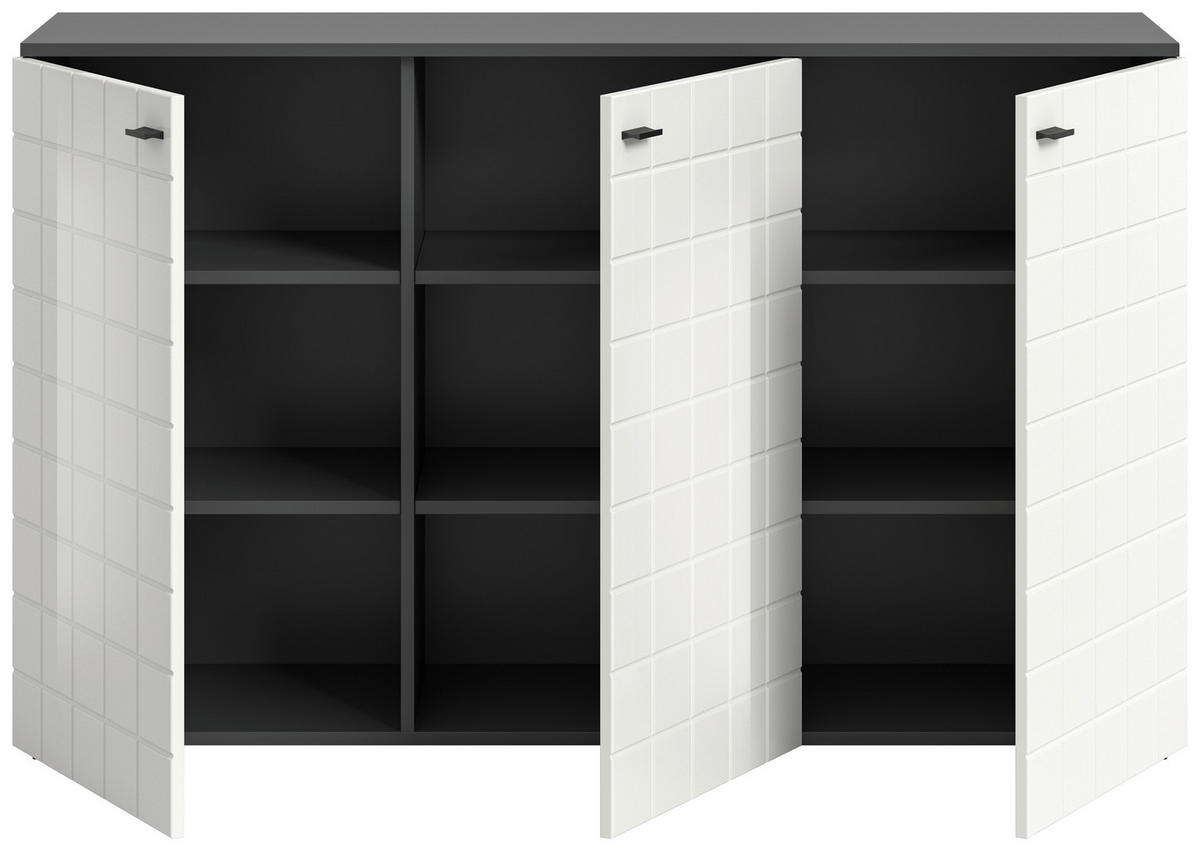 Sideboard Monte anthrazit weiß Hochglanz B/H/T: ca. 138x86x37 cm Monte - weiß/anthrazit (138,00/86,00/37,00cm)