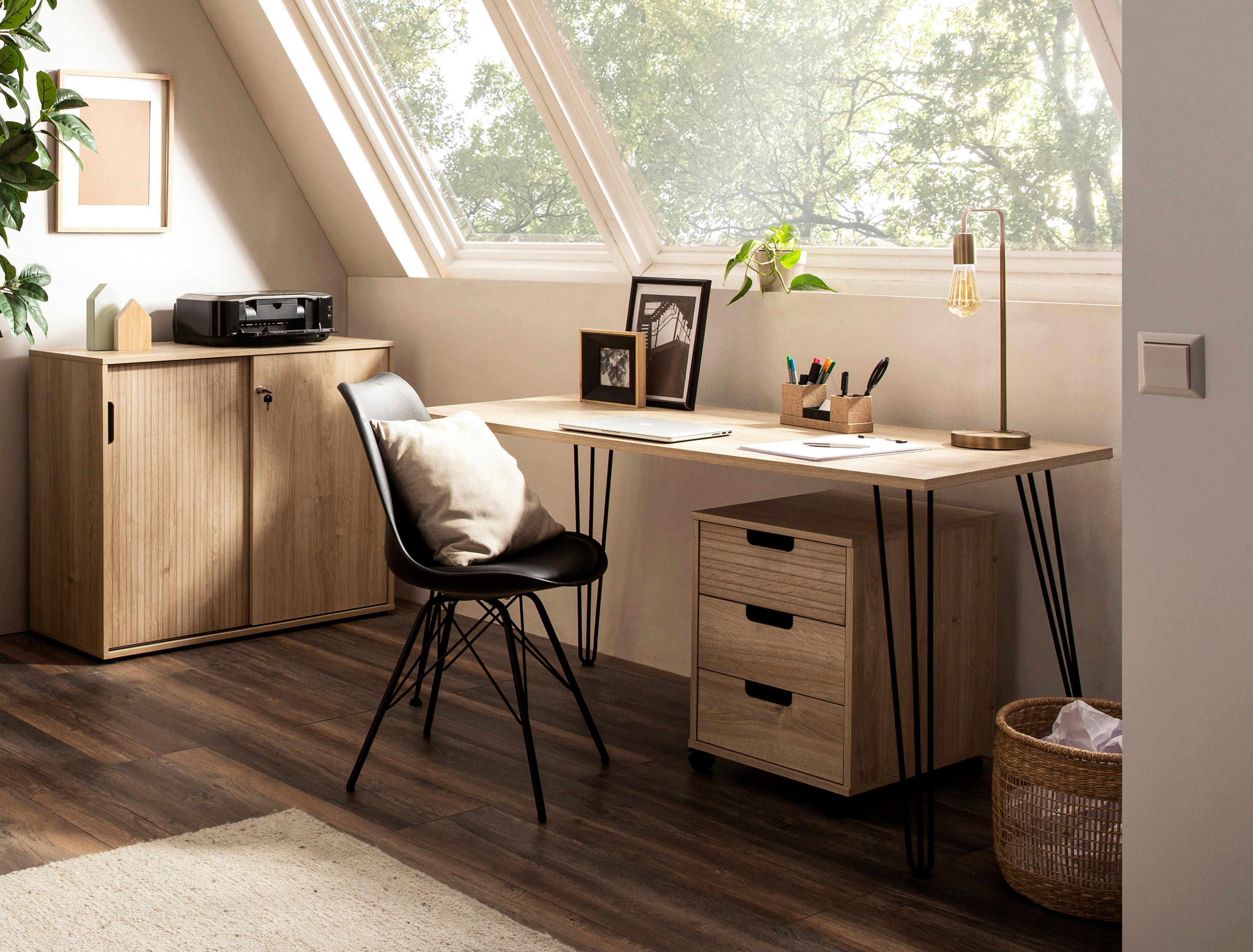 Aktenschrank Emmik weiß matt Eiche Eiche weiß Nachbildung B/H/T: ca. 100,1x83,6x41 cm Emmik - Eiche/weiß (100,10/83,60/41,00cm) - Möbelpartner