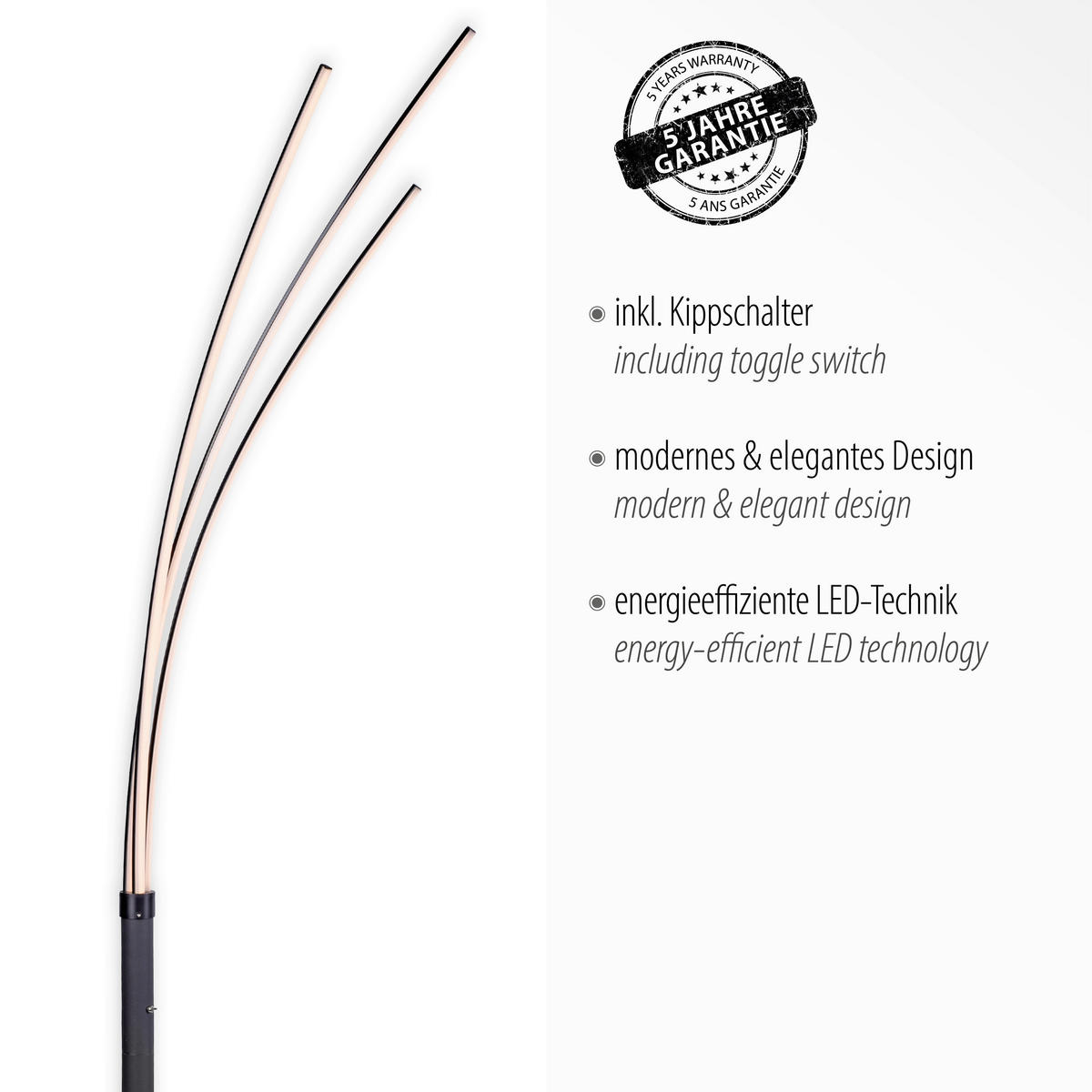 Just Light LED-Stehleuchte MAJA 15383-18 schwarz Eisen Kunststoff B/H/T: ca. 58x215x80 cm 3 Brennstellen MAJA - schwarz (58,00/215,00/80,00cm) - Just Light