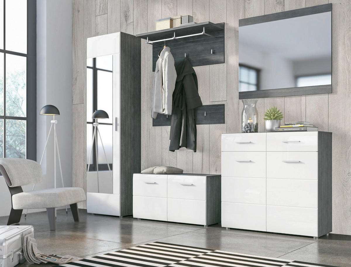 Garderobenschrank Salve Rauchsilber Nachbildung weiß Hochglanz B/H/T: ca. 50x198x35 cm Salve - weiß (50,00/198,00/35,00cm)