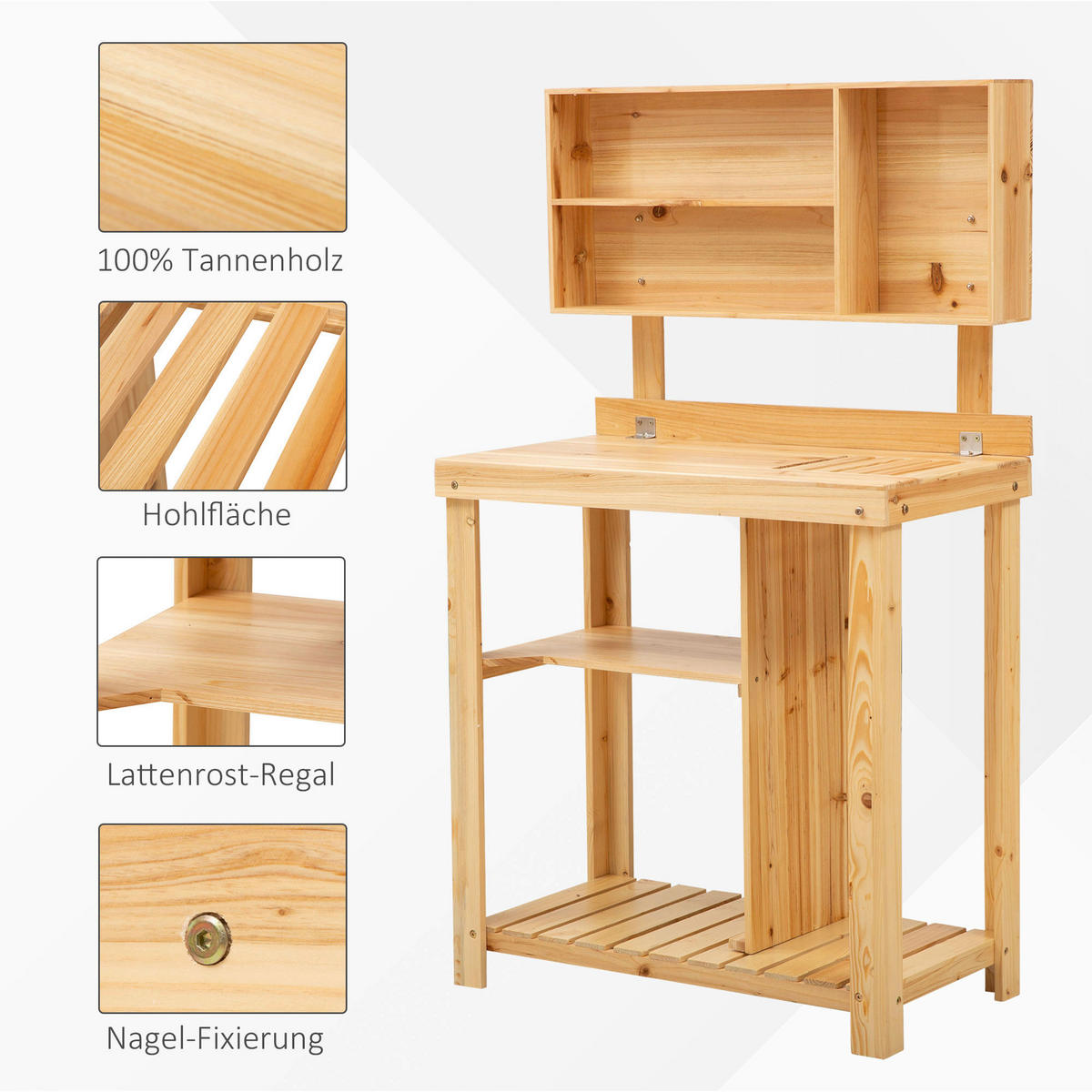 Outsunny Pflanztisch natur B/H/L: ca. 43x136,5x80 cm Gärtnertisch 845-385 - natur (80,00/43,00/136,50cm) - Outsunny