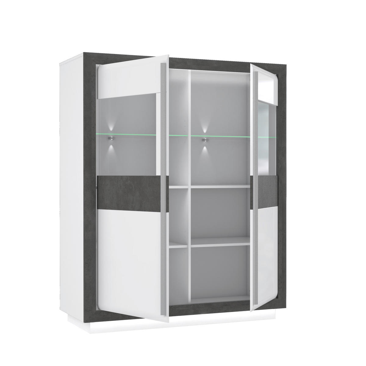 Highboard  weiß Hochglanz Beton dunkel Optik B/H/T: ca. 133x162x53 cm Canne_Highboard CQNV622B-C662 - weiß/Alu (133,00/162,00/53,00cm)