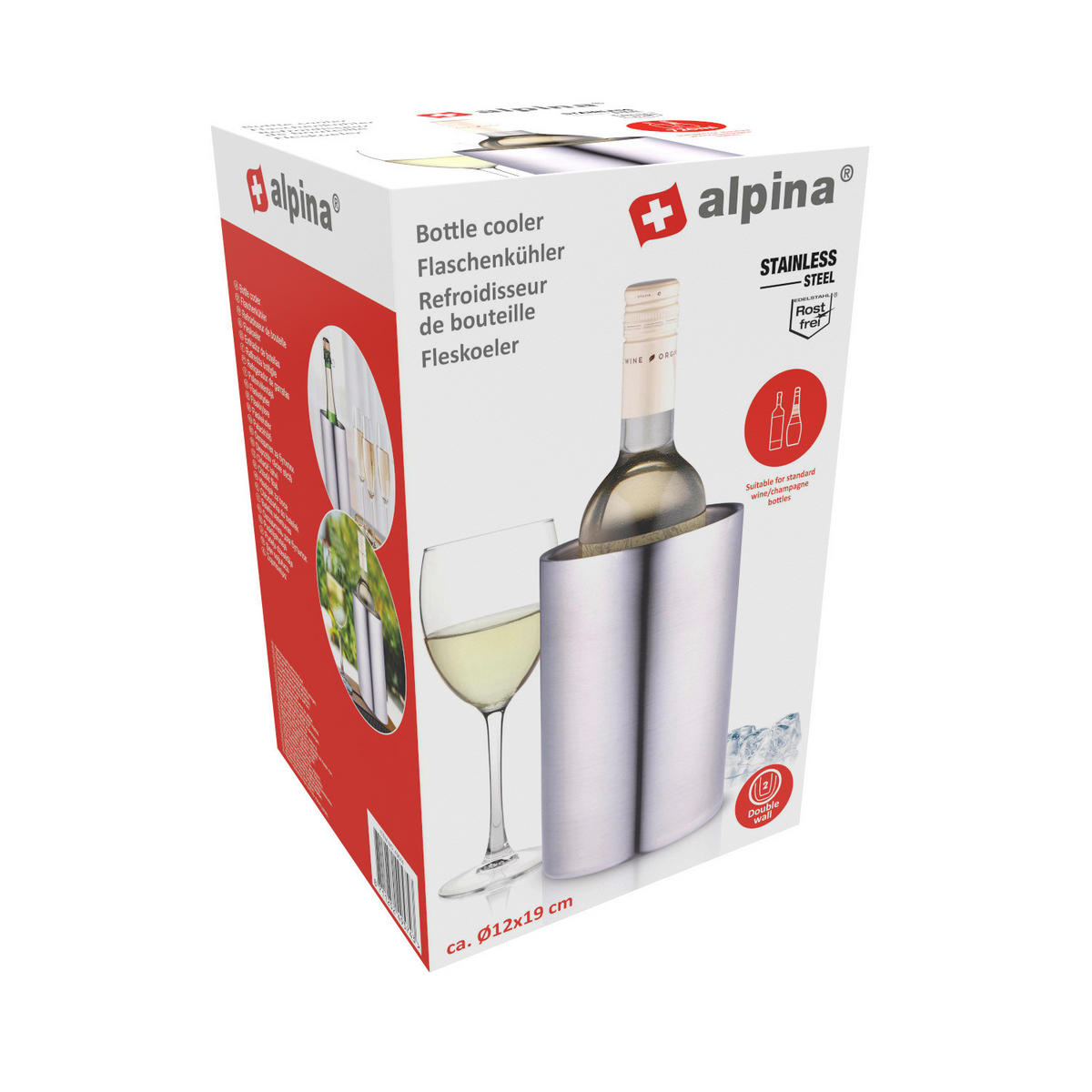 alpina Flaschenkühler silber Edelstahl B/H/L: ca. 12x19x12 cm Flaschenkühler - silber (12,00/12,00/19,00cm) - Alpina