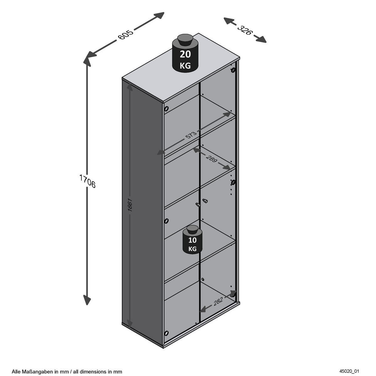 Vitrine  weiß B/H/T: ca. 61x171x33 cm Bora_111_Vitrine 109-111 - weiß (61,00/171,00/33,00cm)
