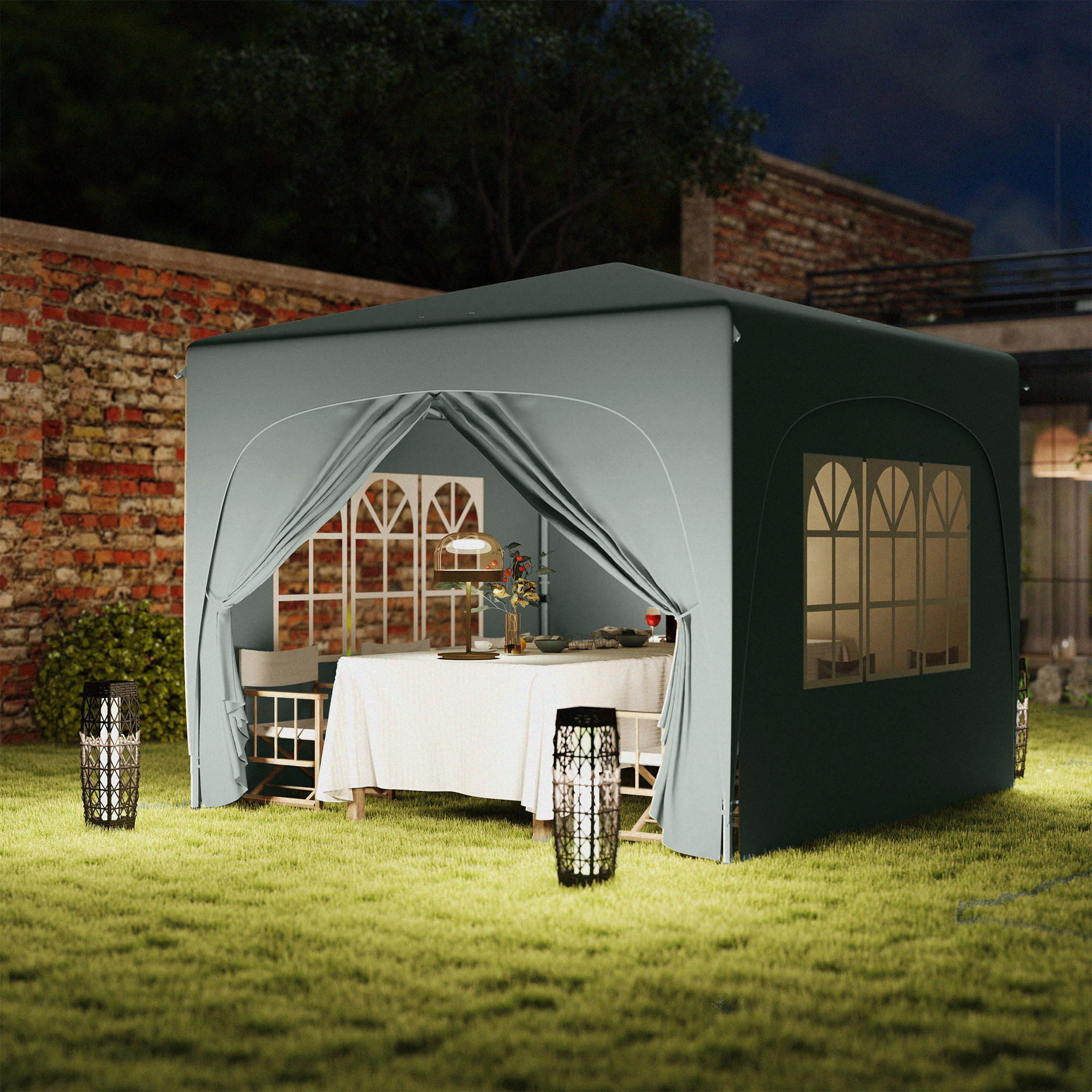 Thumbnail - Outsunny Pavillon hellgrau Metall B/H/L: ca. 300x273x300 cm