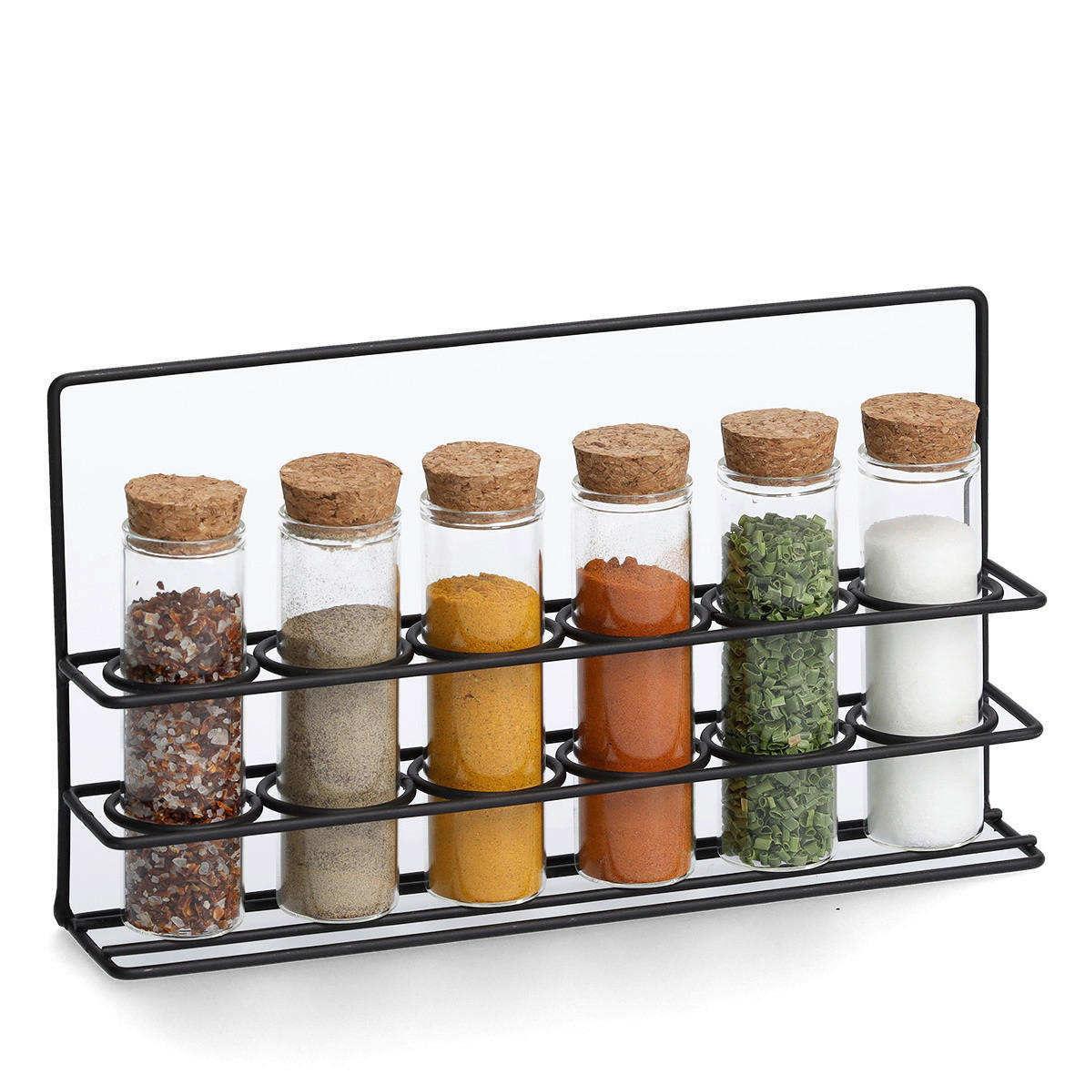 Zeller Gewürzständer-Set schwarz Glas B/H/L: ca. 4,5x14x24,2 cm Gewürzständer-Set_7-tlg. - schwarz (24,20/4,50/14,00cm) - Zeller