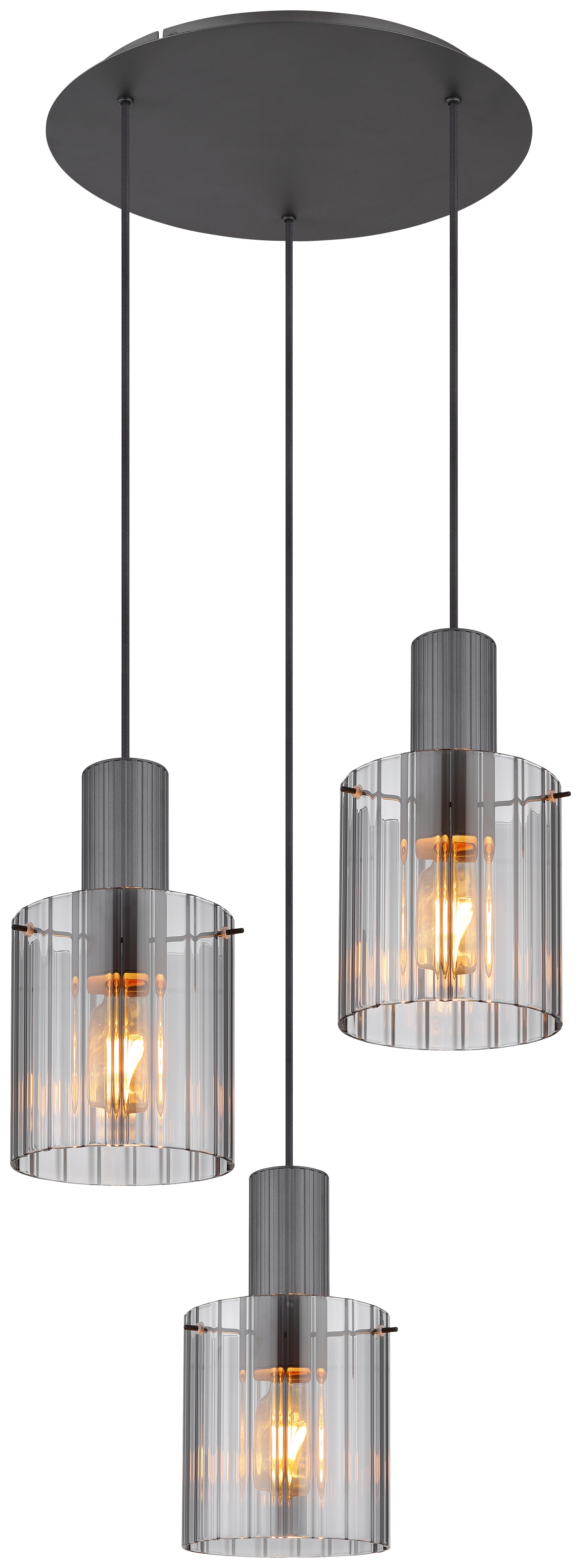 GLOBO Pendelleuchte dunkelgrau Rauch Glas Metall H/D: ca. 150x48 cm E27 3 Brennstellen TULIVAR - dunkelgrau/Rauch (48,00/150,00cm) - GLOBO