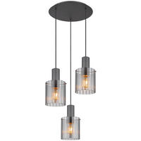 GLOBO Pendelleuchte dunkelgrau Rauch Glas Metall H/D: ca. 150x48 cm E27 3 Brennstellen TULIVAR - dunkelgrau/Rauch (48,00/150,00cm) - GLOBO