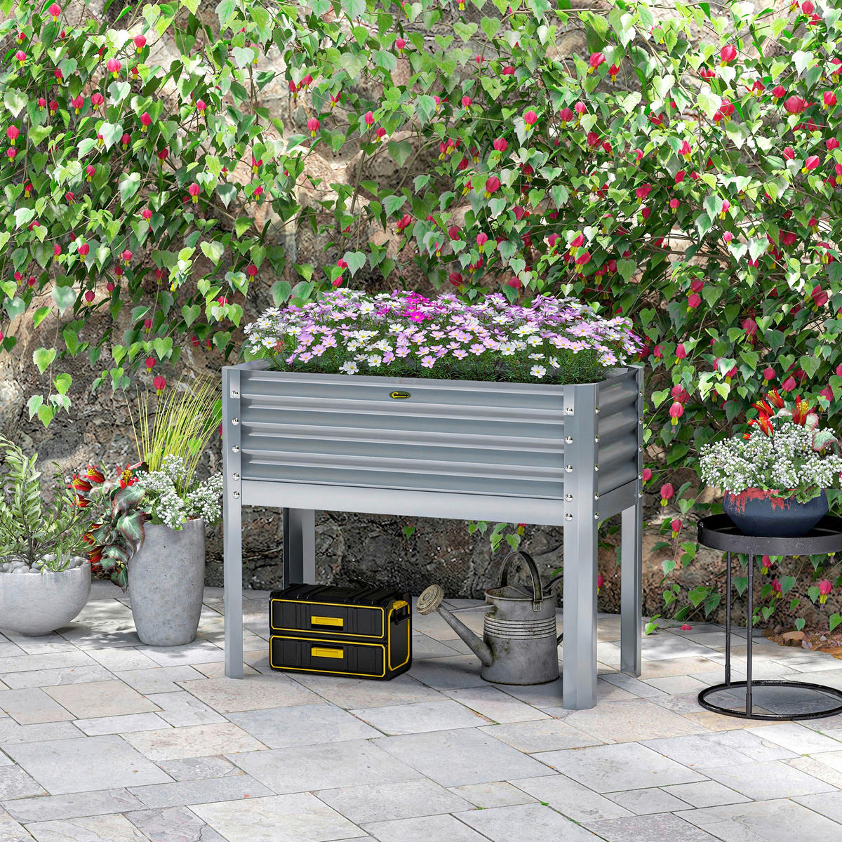 Outsunny Hochbeet silber Stahl B/H/L: ca. 45x80x100 cm Hochbeet - silber (100,00/45,00/80,00cm) - Outsunny