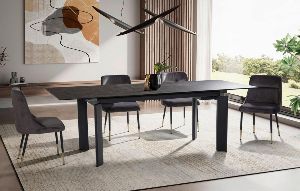Esstisch schwarz Marmor Optik B/H/T: ca. 180x77x95 cm Esstisch - schwarz (180,00/77,00/95,00cm) - Wohnling