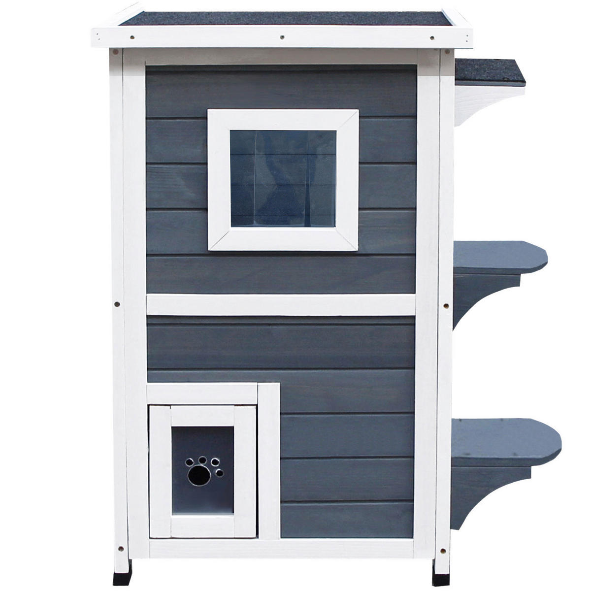 PawHut Katzenvilla grau Holz B/H/L: ca. 51x81x51 cm Katzenvilla - weiß/grau (51,00/51,00/81,00cm) - PawHut