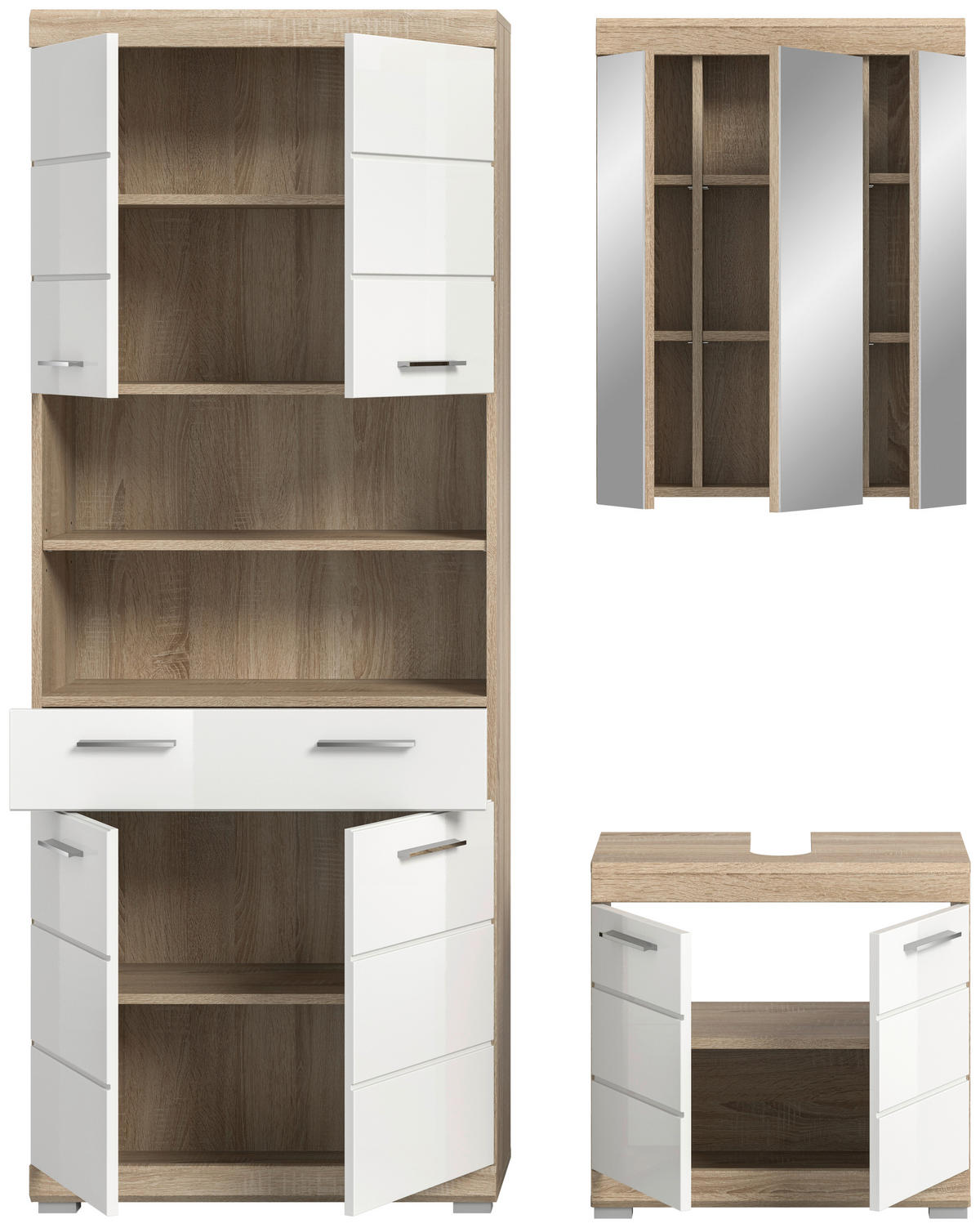 Badezimmer-Set Lambada Eiche Sonoma Nachbildung weiß Hochglanz B/H/T: ca. 149x34x191 cm Lambada - Eiche/weiß (149,00/34,00/191,00cm) - xonox.home