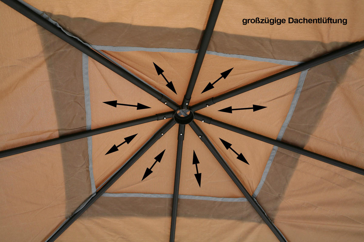 Grasekamp Pavillon Rimini Flex taupe Stahl B/H/L: ca. 300x263x300 cm Rimini Flex - taupe (300,00/300,00/263,00cm) - Grasekamp