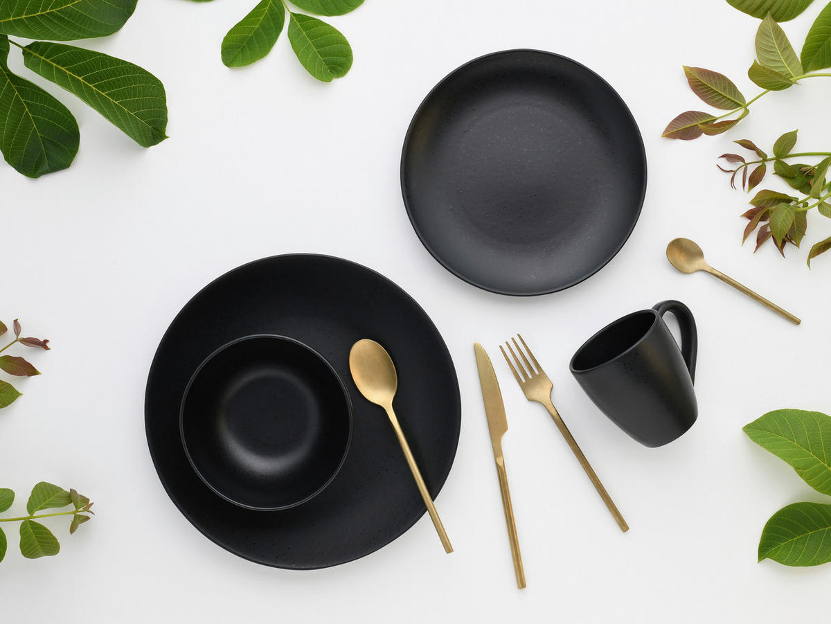 CreaTable Kombiservice Magic Black schwarz Steinzeug 8 tlg. Magic Black - schwarz - CreaTable