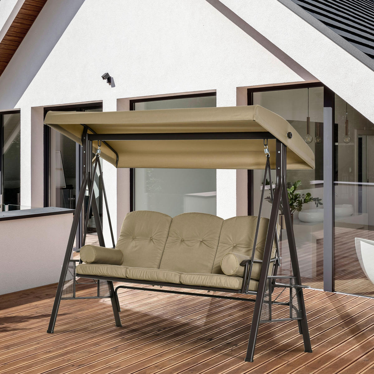 Outsunny Hollywoodschaukel khaki Polyester B/H/L: ca. 206x183x116 cm Hollywoodschaukel - khaki (116,00/206,00/183,00cm) - Outsunny