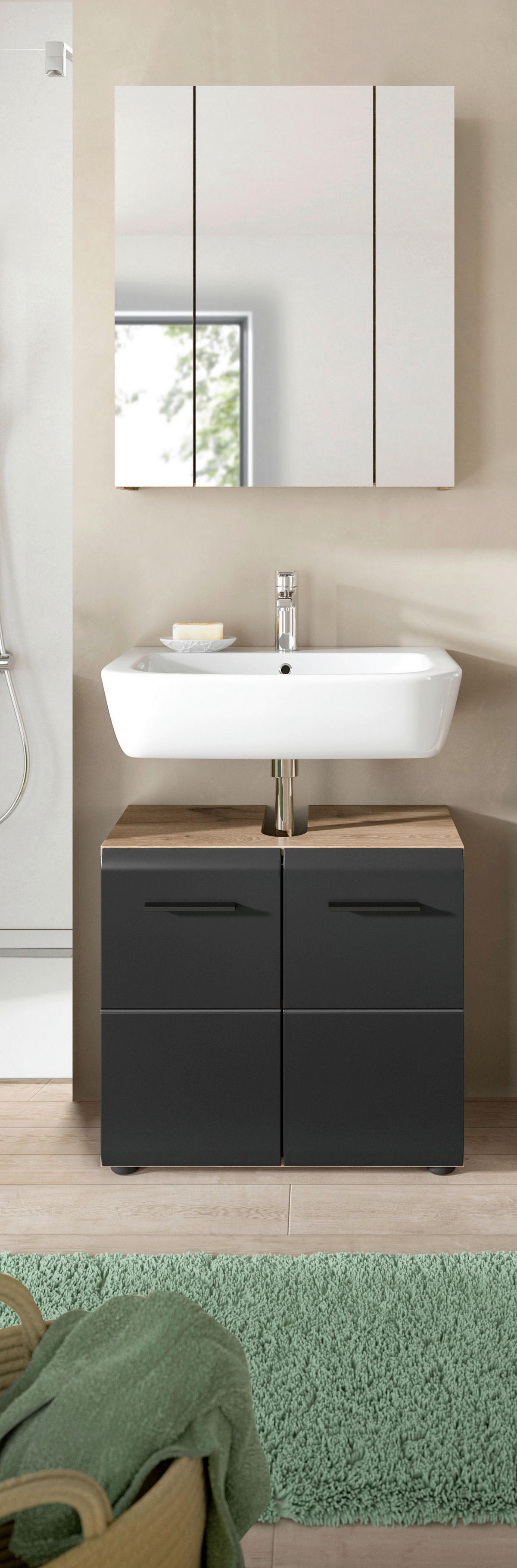 Badezimmer-Set Ice Nox Oak Nachbildung schwarz matt B/H/T: ca. 60x185x30 cm Ice - schwarz (60,00/185,00/30,00cm) - xonox.home