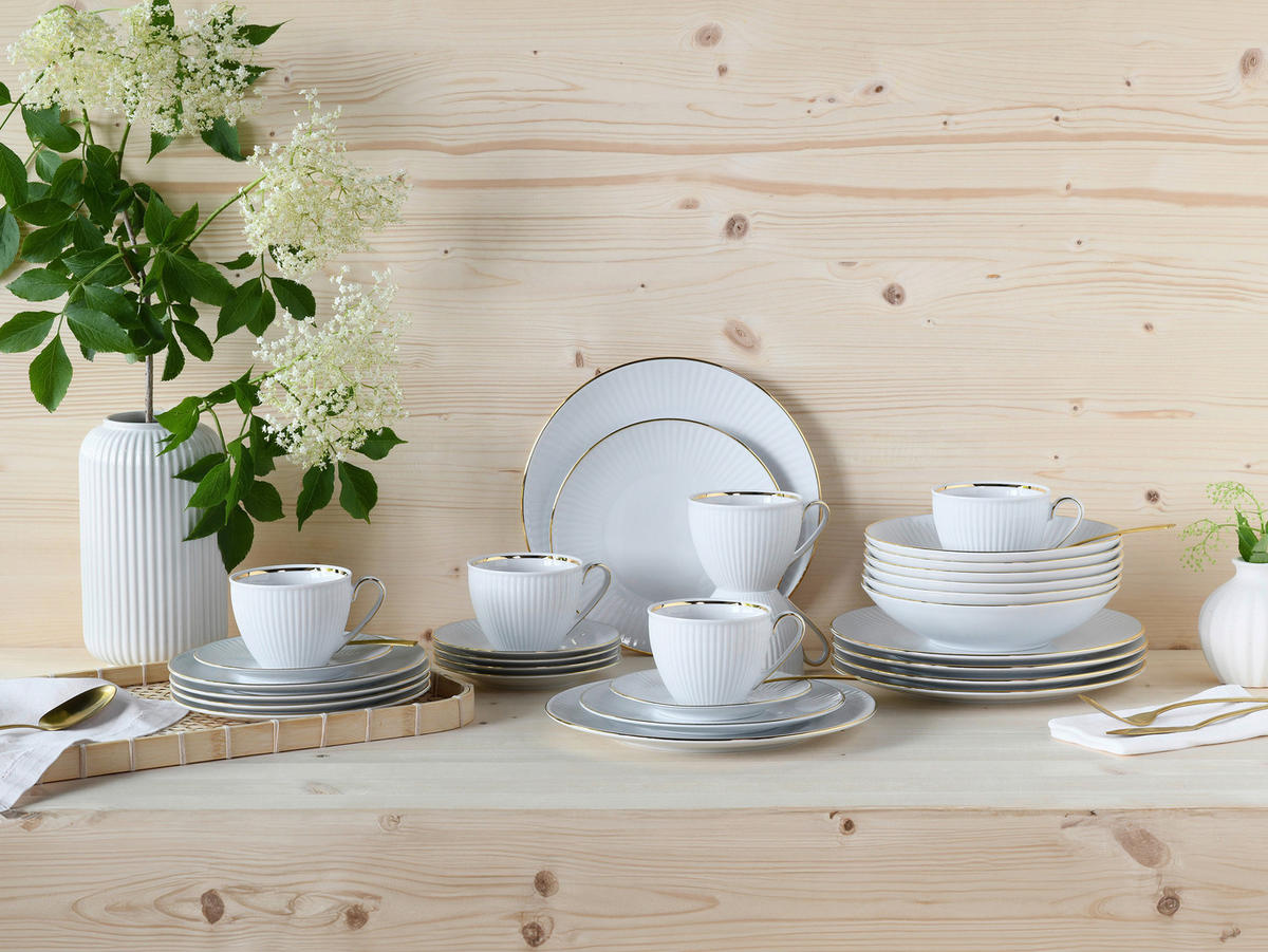 CreaTable Kombiservice Valencia gold Porzellan 30 tlg. Valencia - gold/weiß - CreaTable
