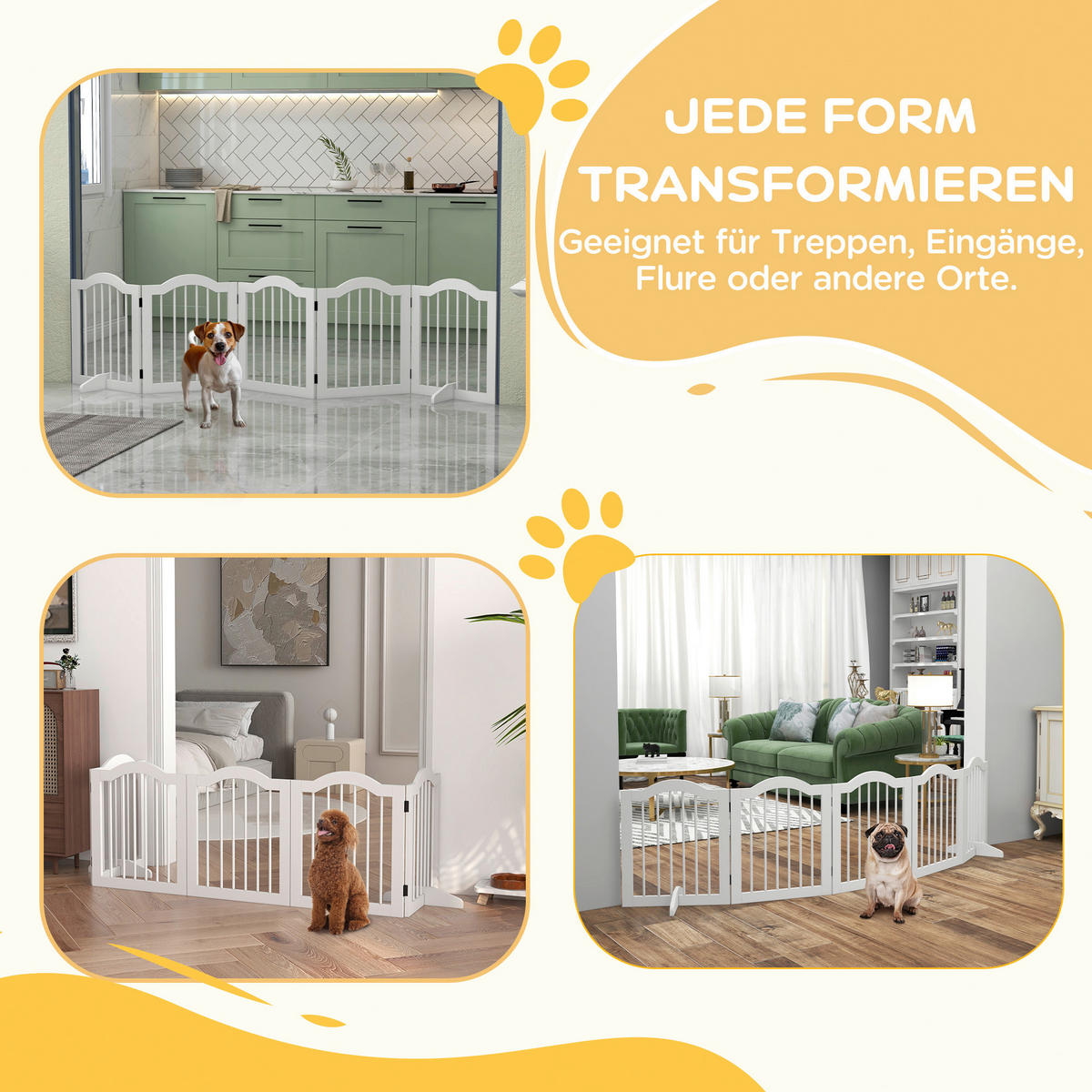 PawHut Hunde-Absperrgitter weiß MDF B/H/L: ca. 29,5x61x254,5 cm Hunde-Absperrgitter - weiß (254,50/29,50/61,00cm) - PawHut
