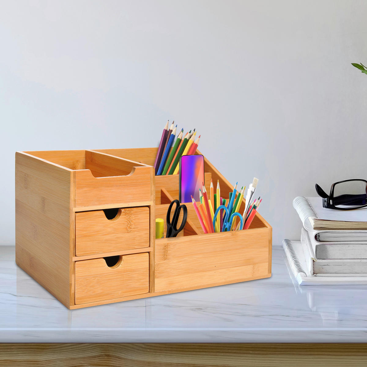 HOMCOM Organizer natur Bambus B/H/L: ca. 205x33x155 cm Schreibtischorganizer - natur (155,00/205,00/33,00cm) - HOMCOM