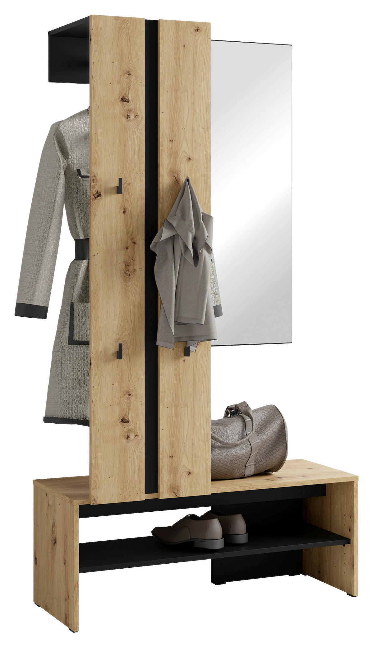 Garderobenset NANTE Eiche schwarz B/H/T: ca. 100x186x40 cm NANTE - Eiche/schwarz (100,00/186,00/40,00cm) - byLIVING