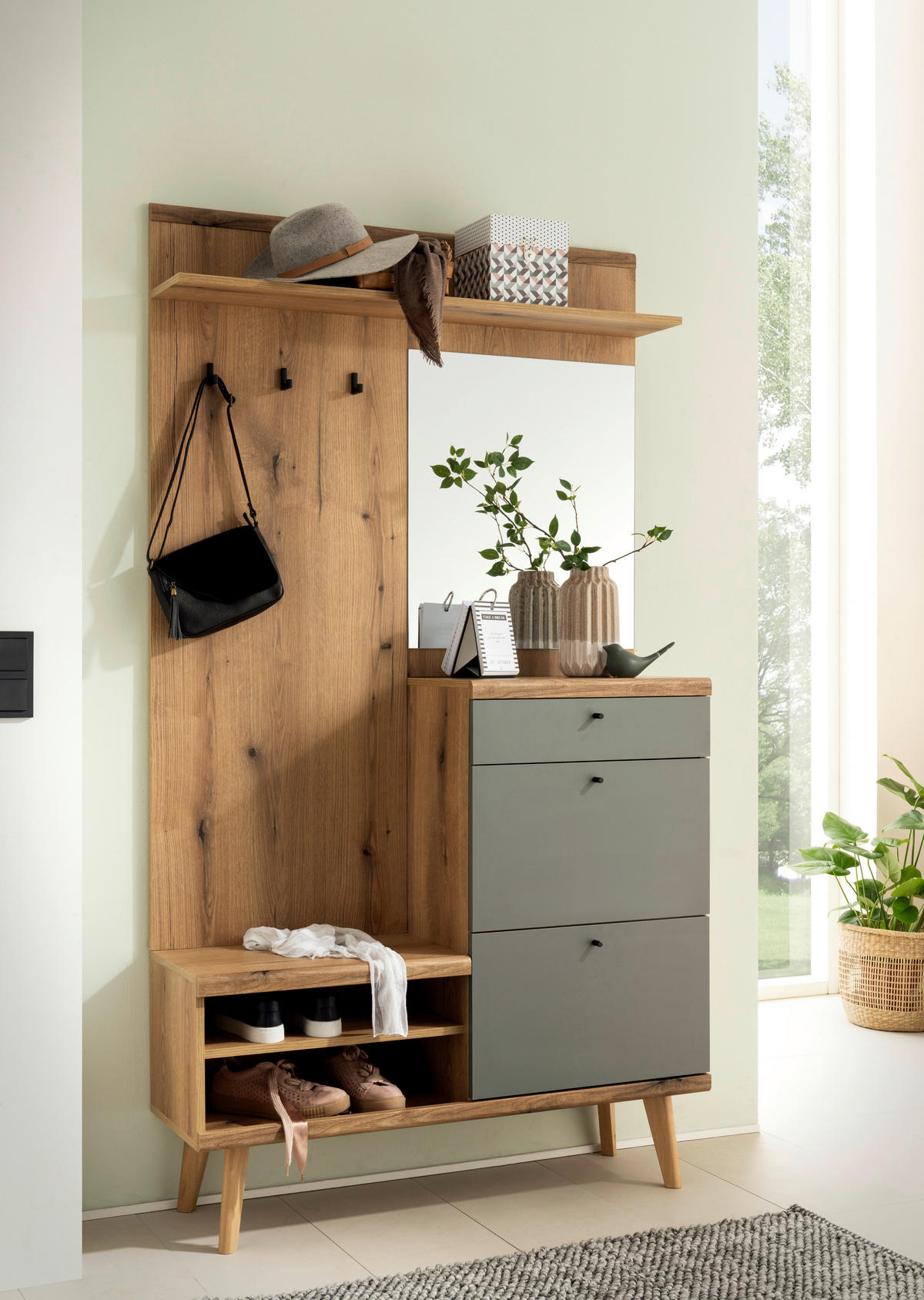 Kompaktgarderobe Alva Eiche Evoke Coast Nachbildung salbei B/H/T: ca. 110x200x34 cm Alva - Eiche/salbei (110,00/200,00/34,00cm)