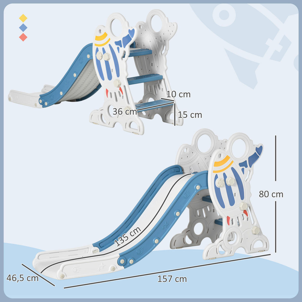 AIYAPLAY Kinderrutsche blau B/H/L: ca. 46,5x80x157 cm Kinderrutsche - blau (157,00/46,50/80,00cm) - AIYAPLAY