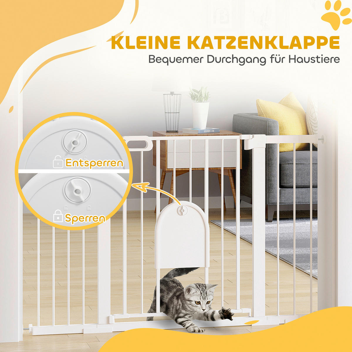 PawHut Türschutzgitter weiß Metall B/H/L: ca. 2x76x131 cm Türschutzgitter - weiß (131,00/2,00/76,00cm) - PawHut