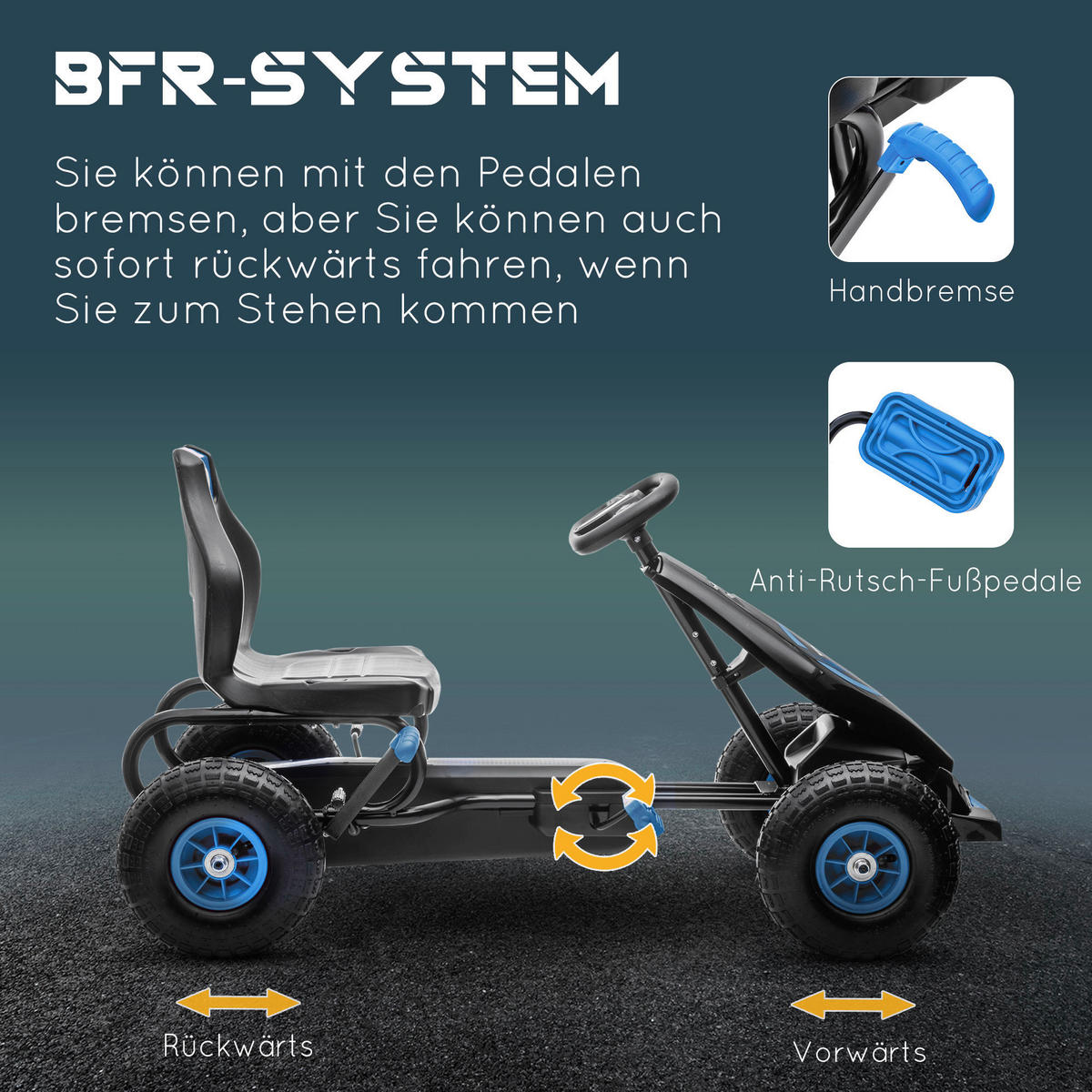 AIYAPLAY Go Kart schwarz B/H/L: ca. 58x61x121 cm Go Kart - blau/schwarz (121,00/58,00/61,00cm) - AIYAPLAY