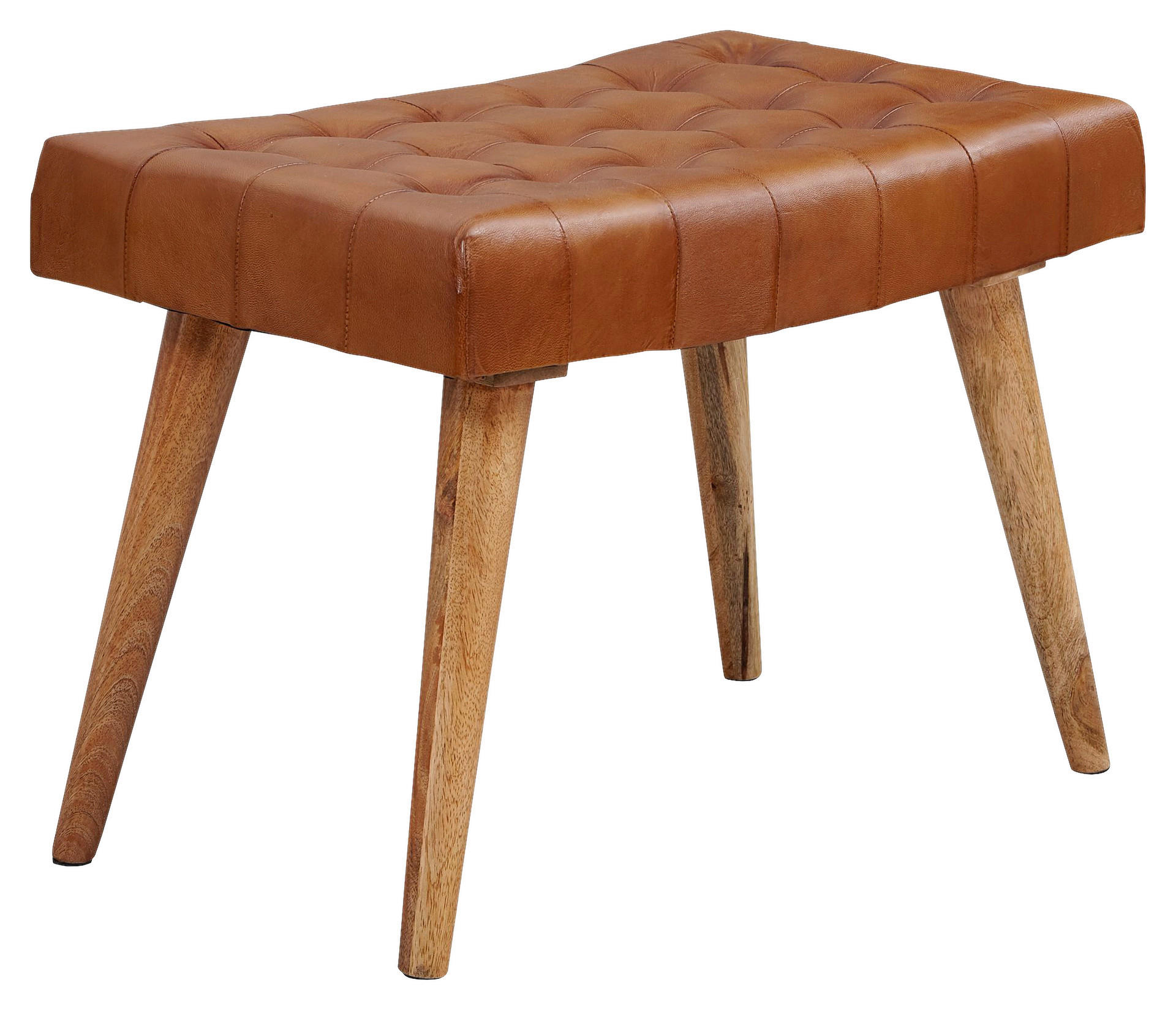 Wohnling Sitzhocker braun natur Leder Echtholz B/H/T: ca. 67x47x39 cm Sitzhocker - braun/natur (67,00/47,00/39,00cm) - Wohnling