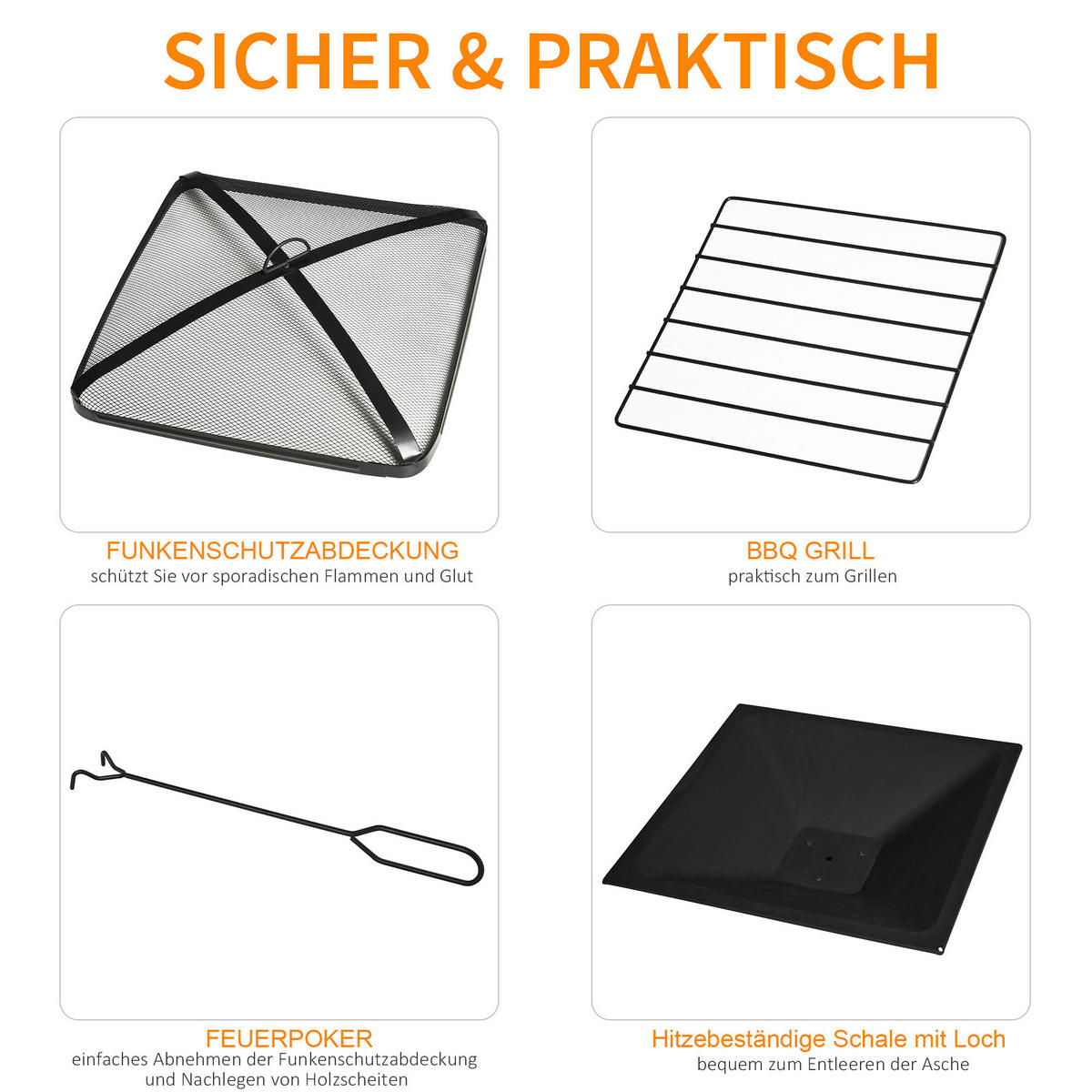 Outsunny Feuerschale schwarz Schiefer B/H/T: ca. 76x47x76 cm Feuerschale - schwarz (76,00/47,00/76,00cm) - Outsunny