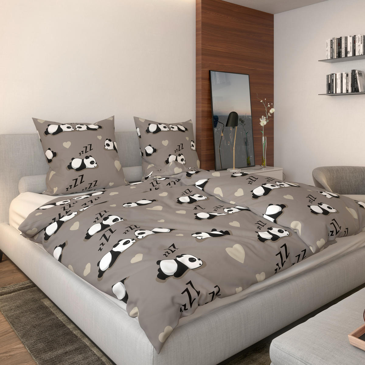 Microfaser Bettwäsche Bettwäsche_Microfaser Panda - grau (135,00/200,00cm)