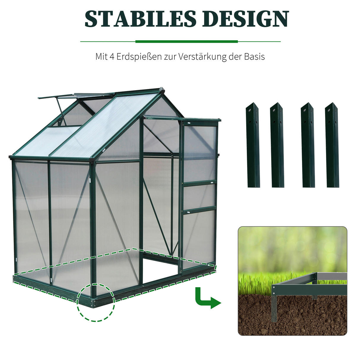 Outsunny Gewächshaus B/H/L: ca. 132x201x190 cm Gewächshaus 845-057 - grün/transparent (190,00/132,00/201,00cm) - Outsunny