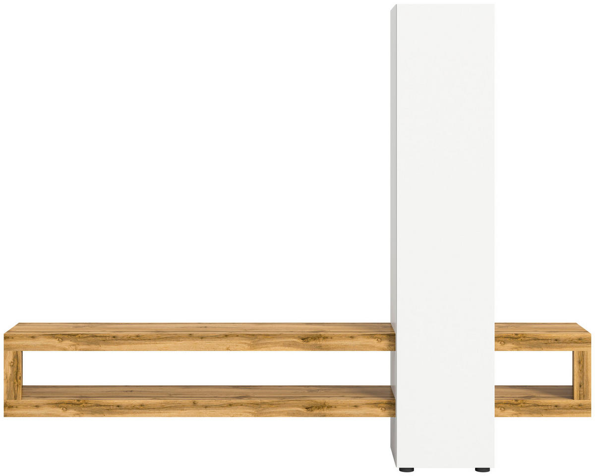 Wohnwand Samba weiß Eiche Wotan Nachbildung B/H/T: ca. 240x190x35 cm Samba - Eiche/weiß (240,00/190,00/35,00cm) - xonox.home