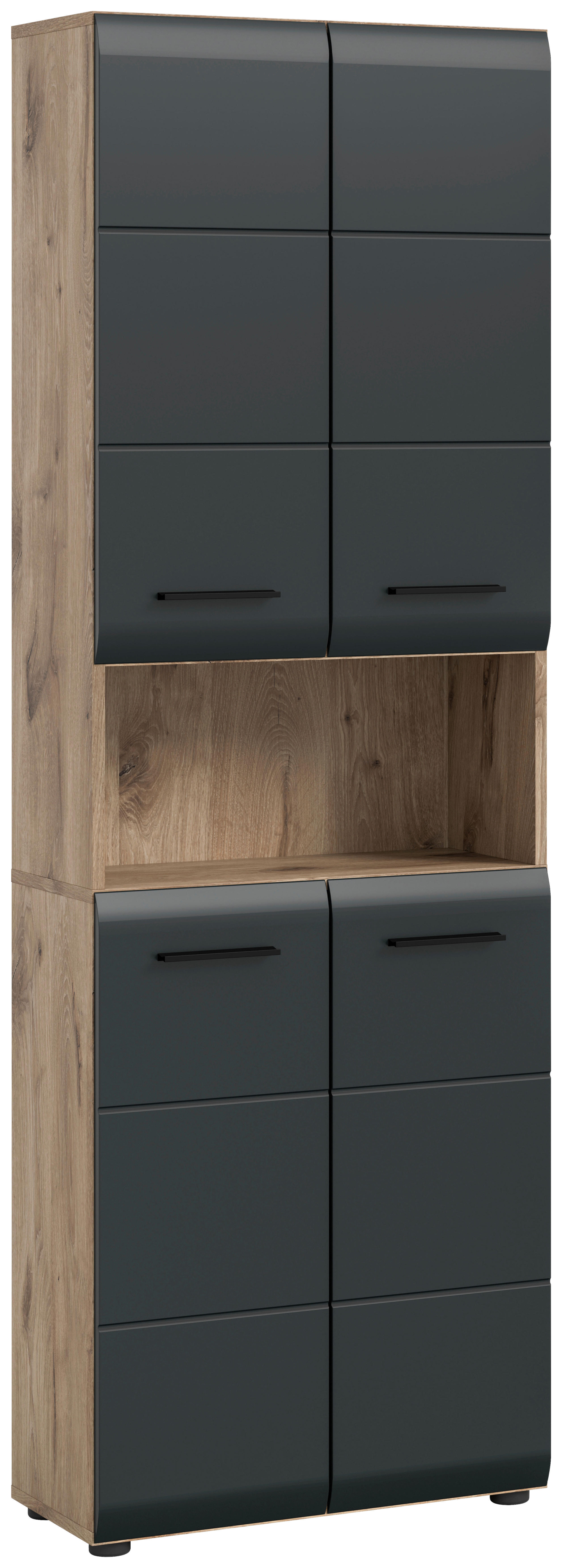 Hochschrank Ice Nox Oak Nachbildung schwarz matt B/H/T: ca. 60x185x30 cm Ice - schwarz (60,00/185,00/30,00cm) - xonox.home
