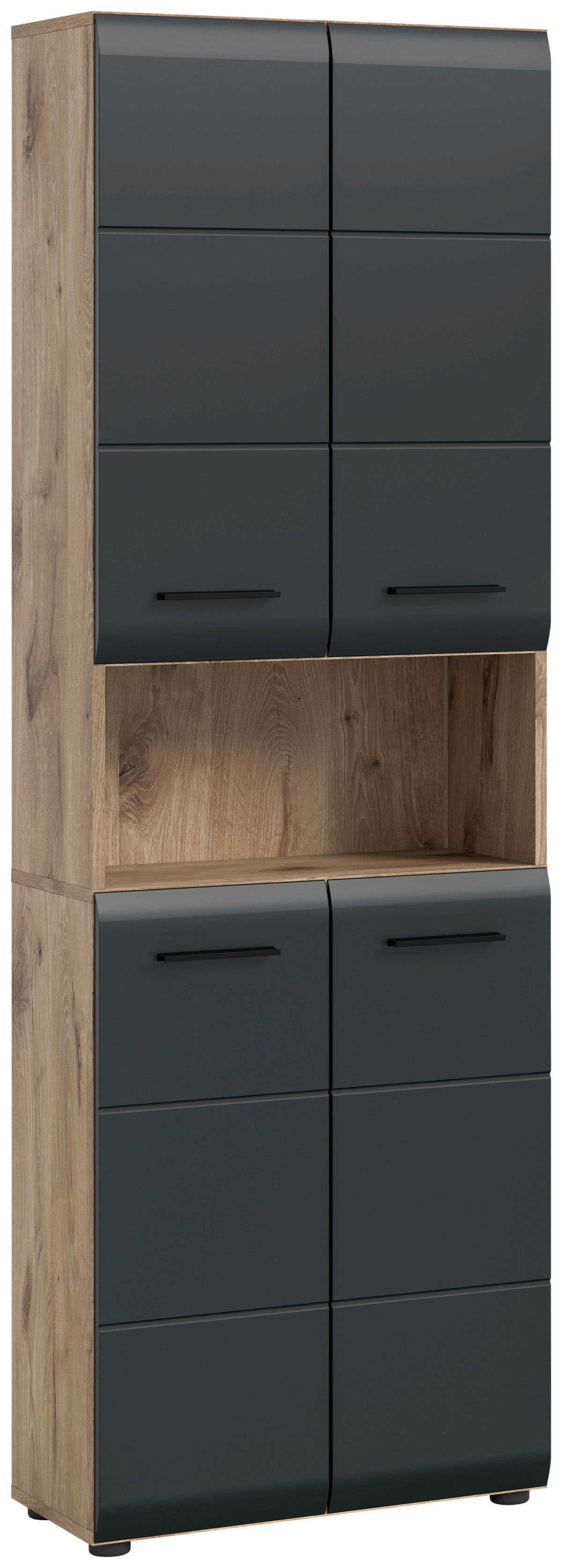 Hochschrank Ice Nox Oak Nachbildung schwarz matt B/H/T: ca. 60x185x30 cm Ice - schwarz (60,00/185,00/30,00cm) - xonox.home