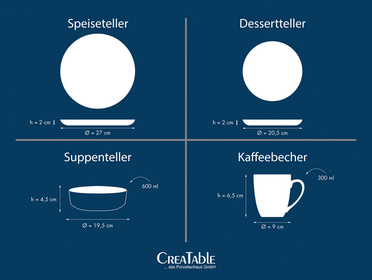 CreaTable Kombiservice Scandi weiß Porzellan 16 tlg. Scandi - weiß - CreaTable