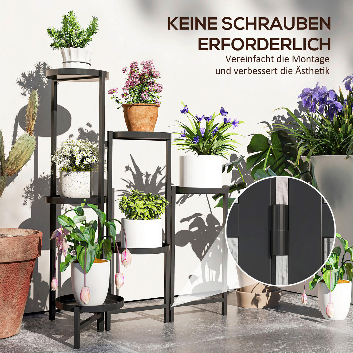 Outsunny Pflanzenständer schwarz Metall B/H/L: ca. 40x80x60 cm Pflanzenständer - schwarz (60,00/40,00/80,00cm) - Outsunny