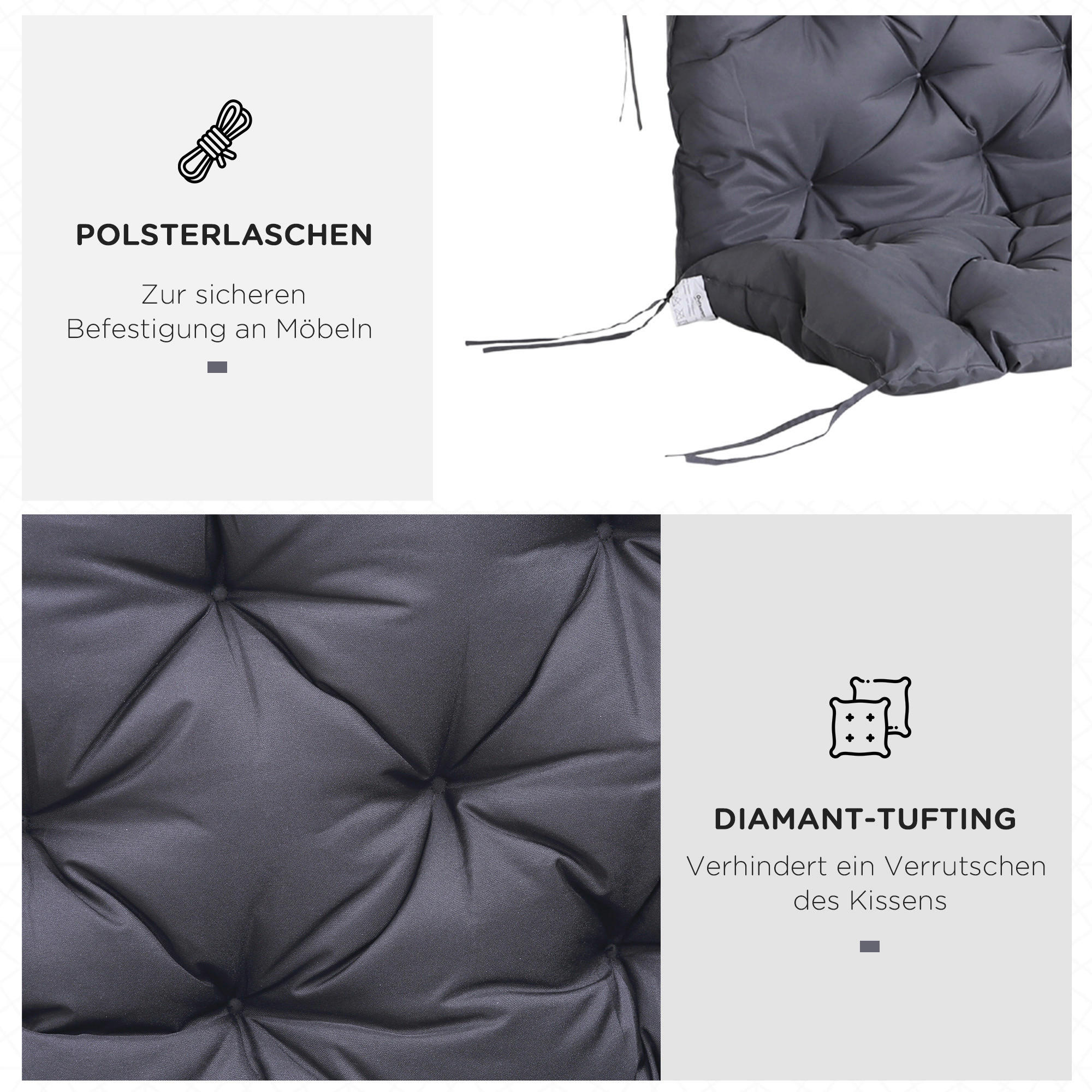 Outsunny Bankauflage dunkelgrau Baumwolle B/H/L: ca. 150x8x98 cm Bankauflage - dunkelgrau (98,00/150,00/8,00cm) - Outsunny